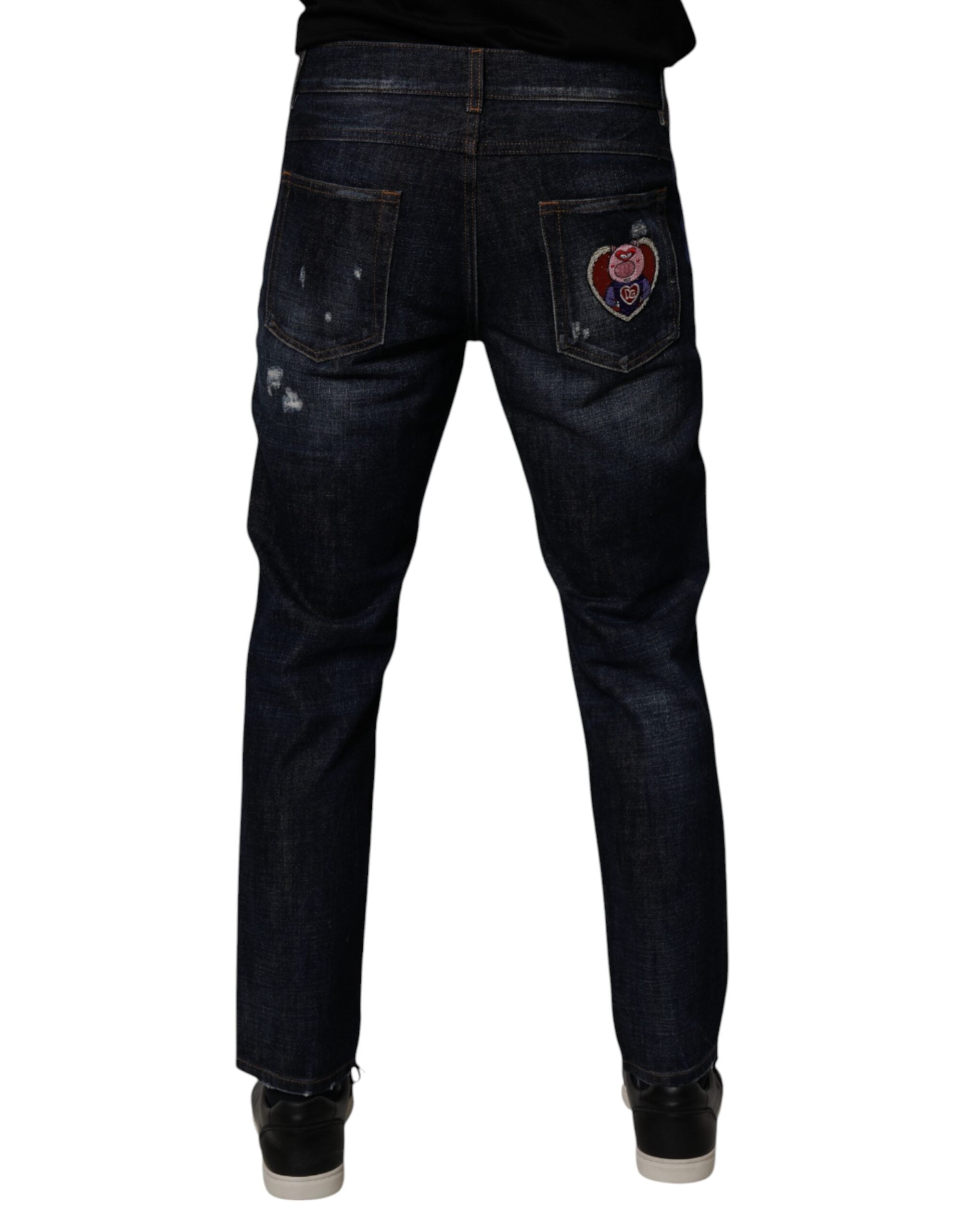 Blugi skinny din denim albastru închis din bumbac Dolce &amp; Gabbana