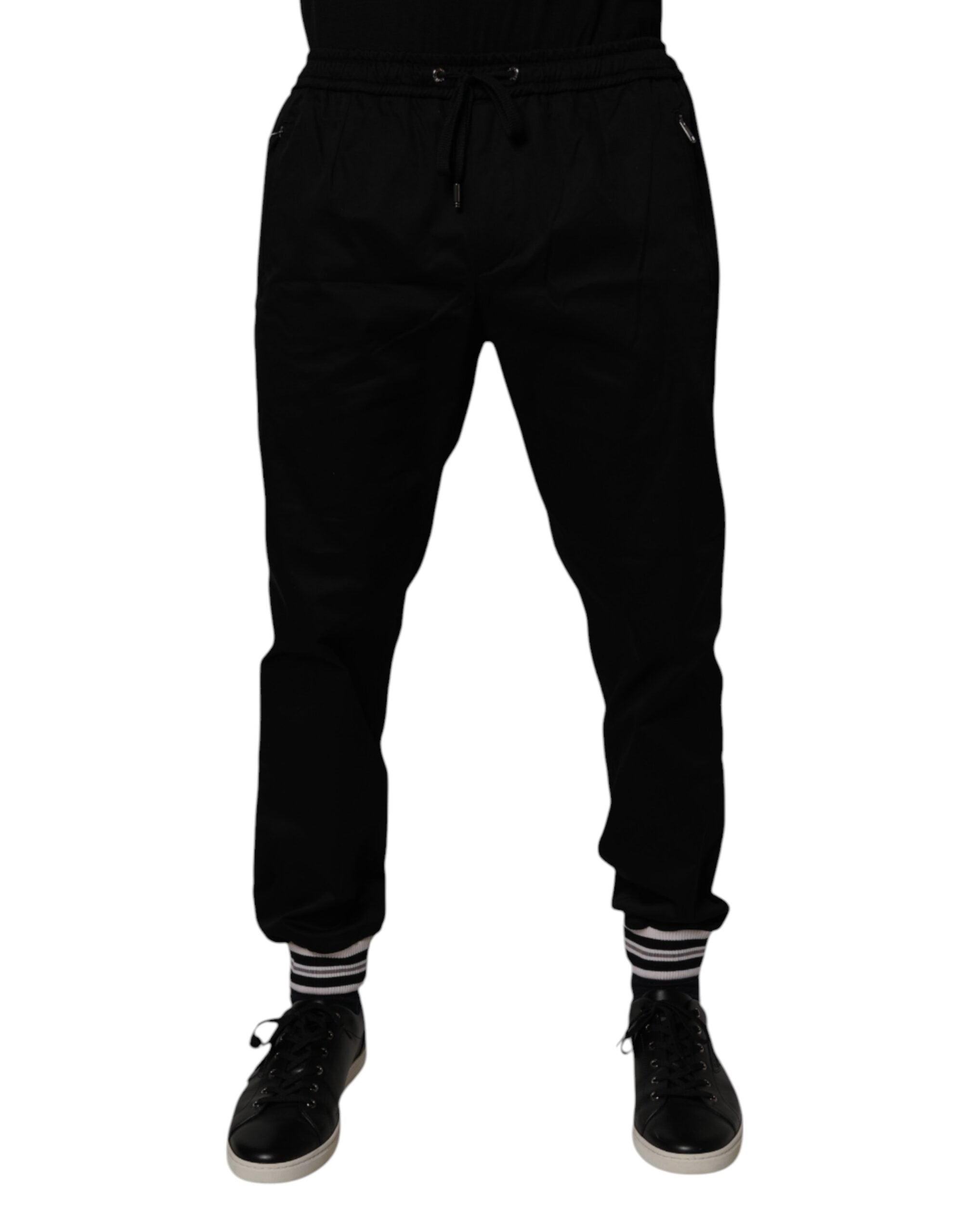 Pantaloni de trening Dolce &amp; Gabbana negri din bumbac elastic