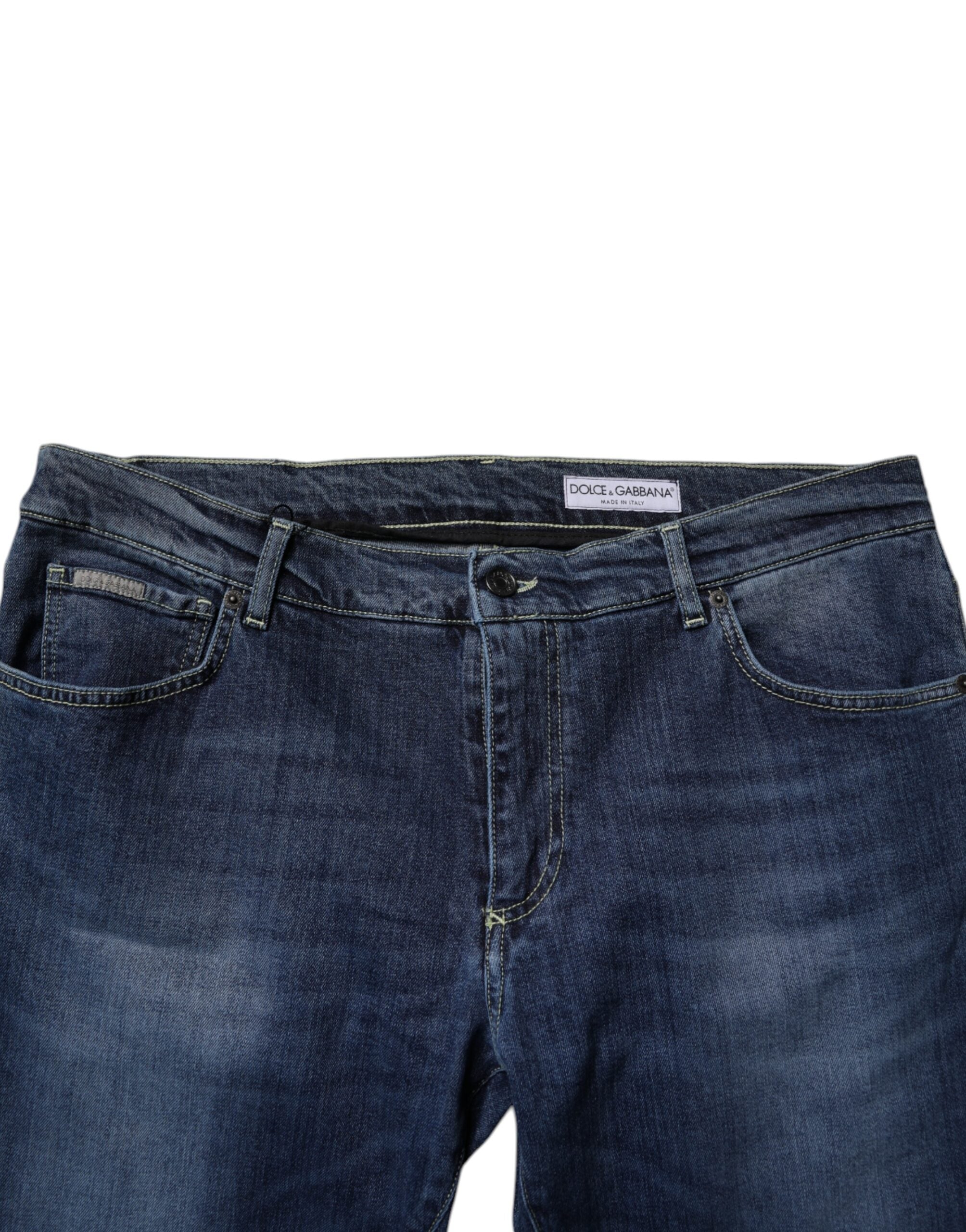 Blugi skinny din denim elastic, din bumbac spălat, albaștri, Dolce &amp; Gabbana