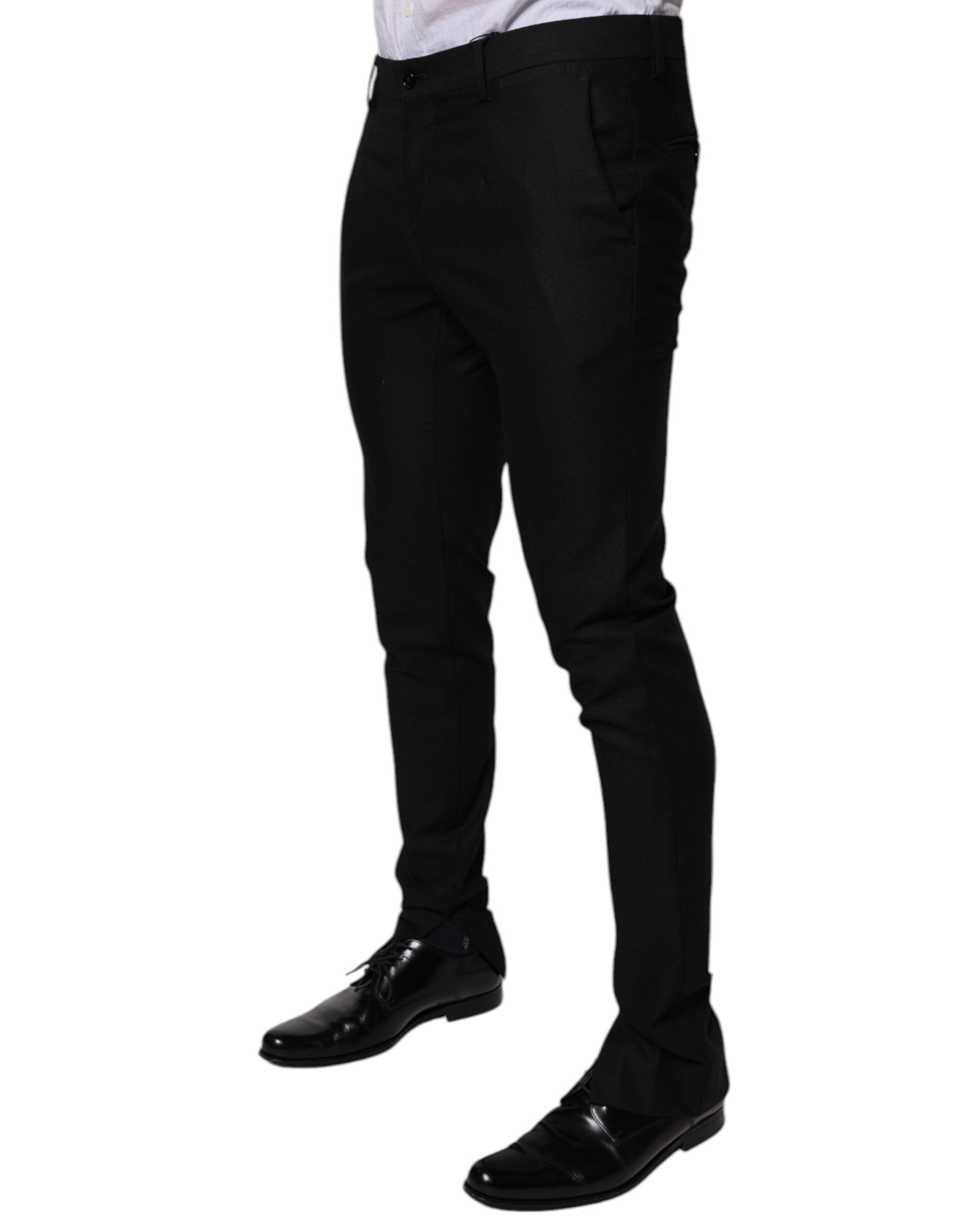 Dolce &amp; Gabbana Pantaloni skinny eleganți negri din lână virgină pentru bărbați