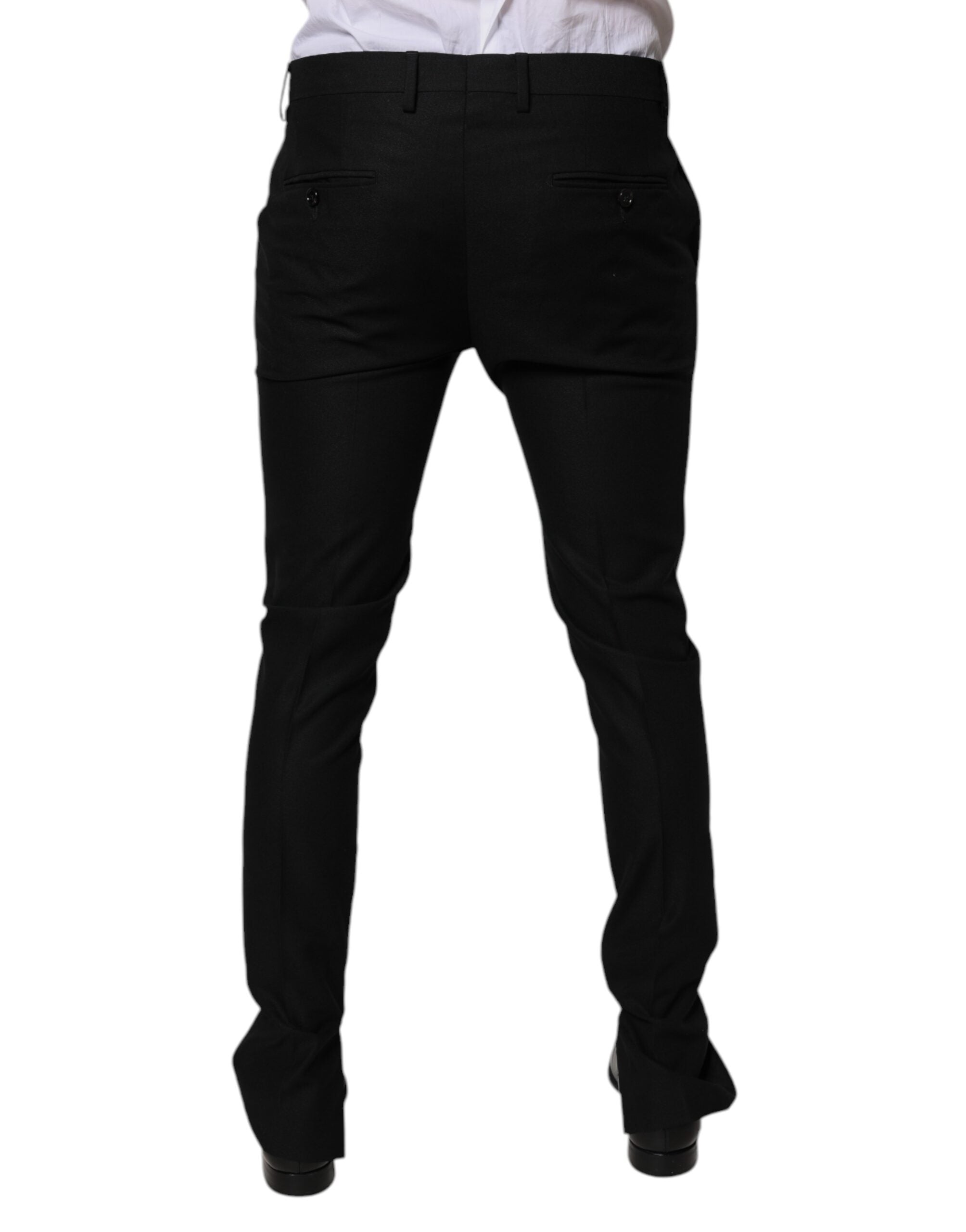Dolce &amp; Gabbana Pantaloni skinny eleganți negri din lână virgină pentru bărbați
