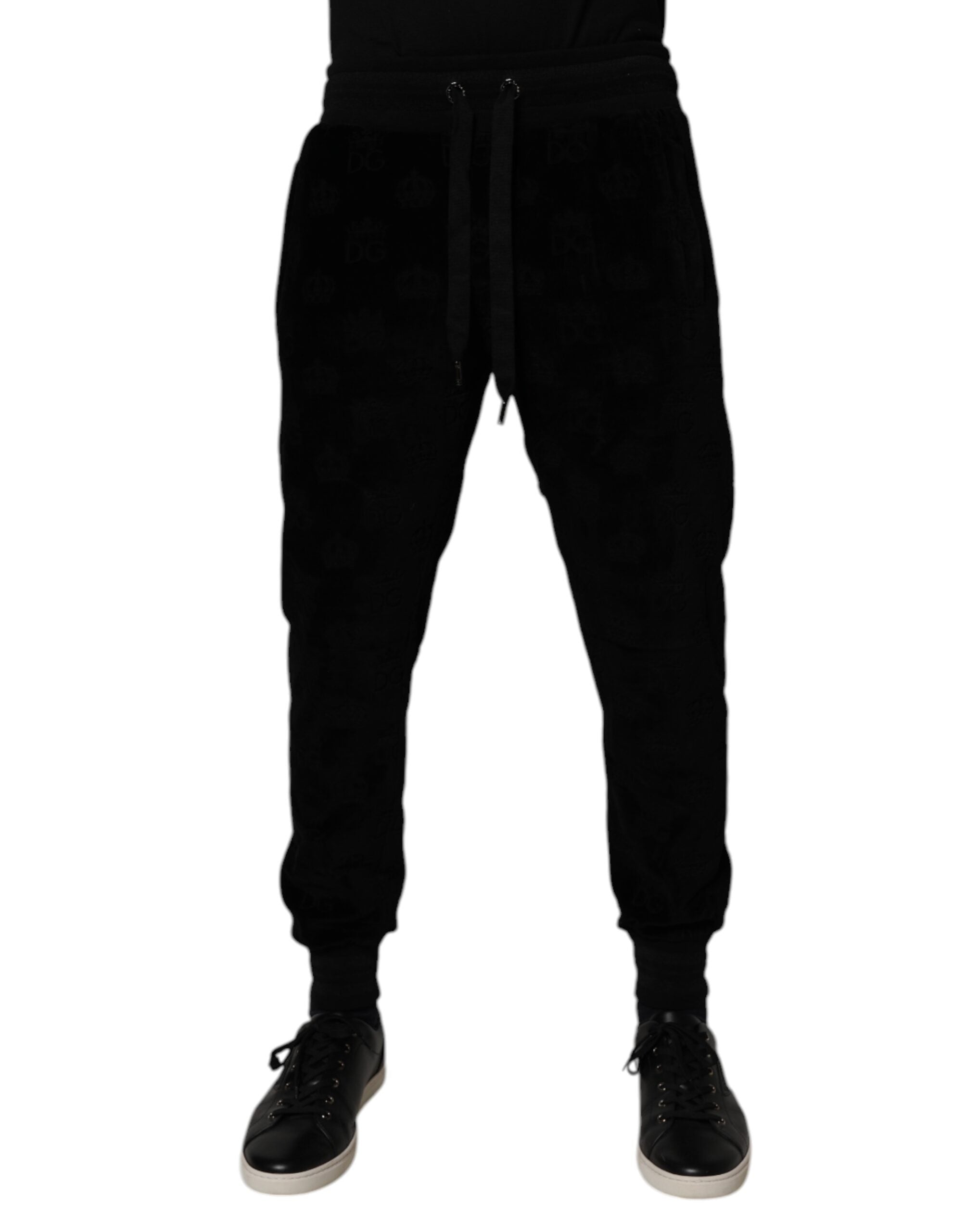 Dolce &amp; Gabbana Pantaloni sport negri din bumbac pentru bărbați