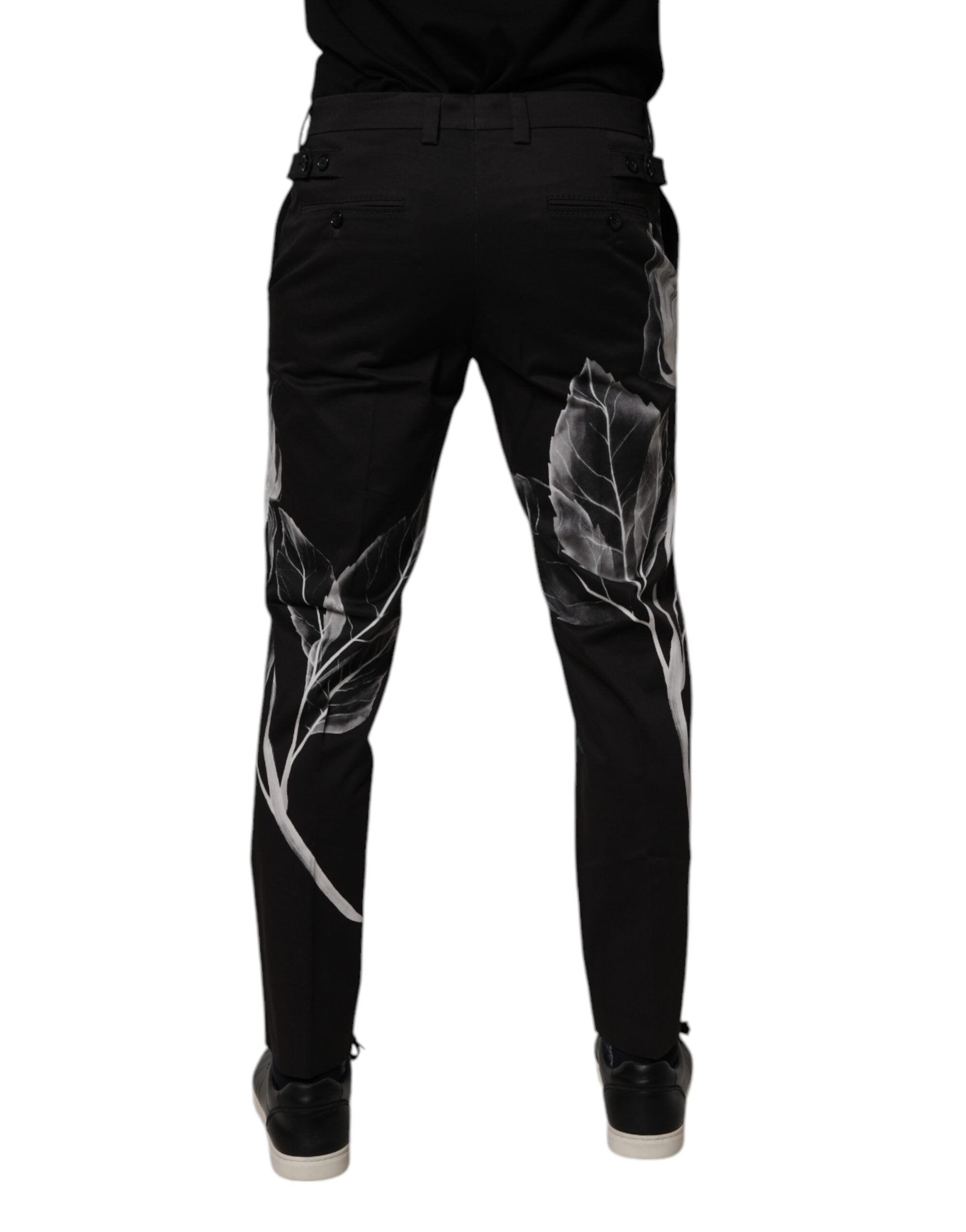 Pantaloni eleganți skinny negri cu imprimeu floral din bumbac Dolce &amp; Gabbana