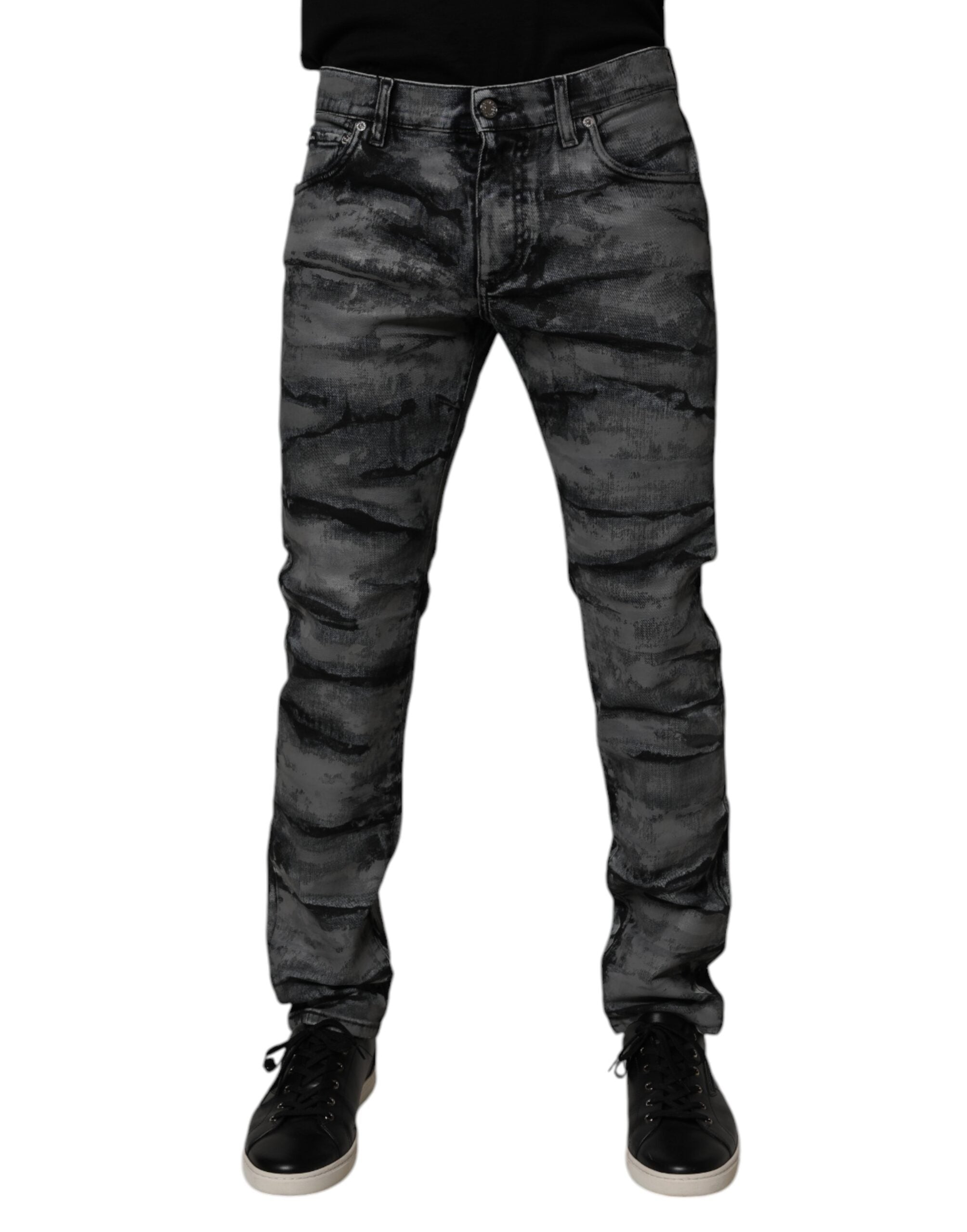 Blugi skinny din denim pentru bărbați, vopsiți în bumbac, gri, Dolce &amp; Gabbana