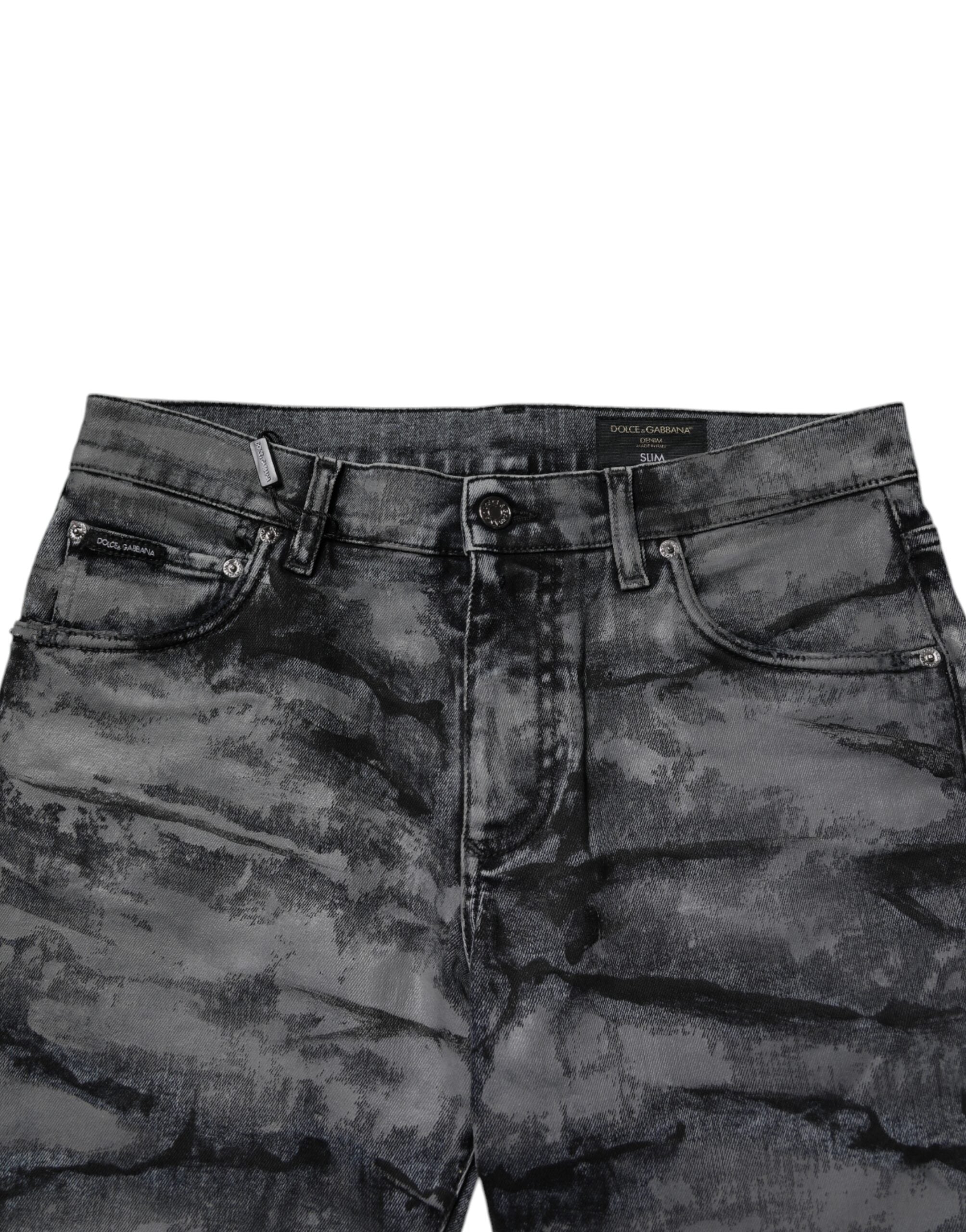Dolce &amp; Gabbana Graue Skinny-Jeans aus Baumwolle mit Batikmuster für Herren