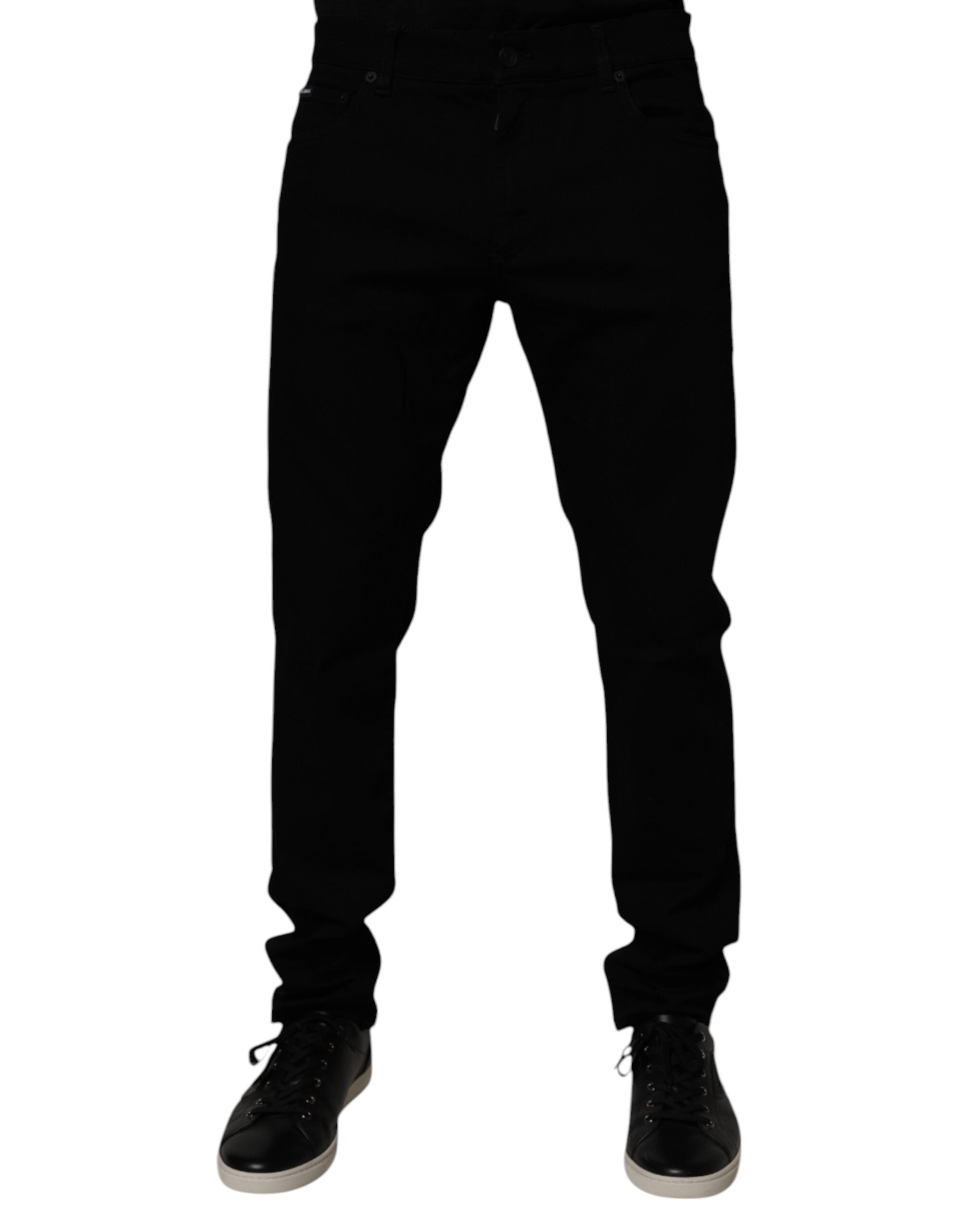Blugi Dolce &amp; Gabbana negri din bumbac elastic, croială slim fit pentru bărbați