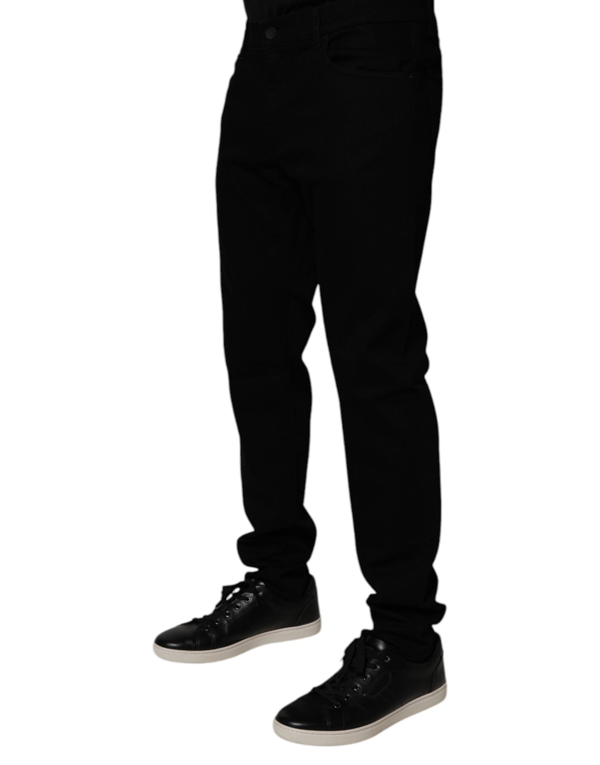 Blugi Dolce &amp; Gabbana negri din bumbac elastic, croială slim fit pentru bărbați