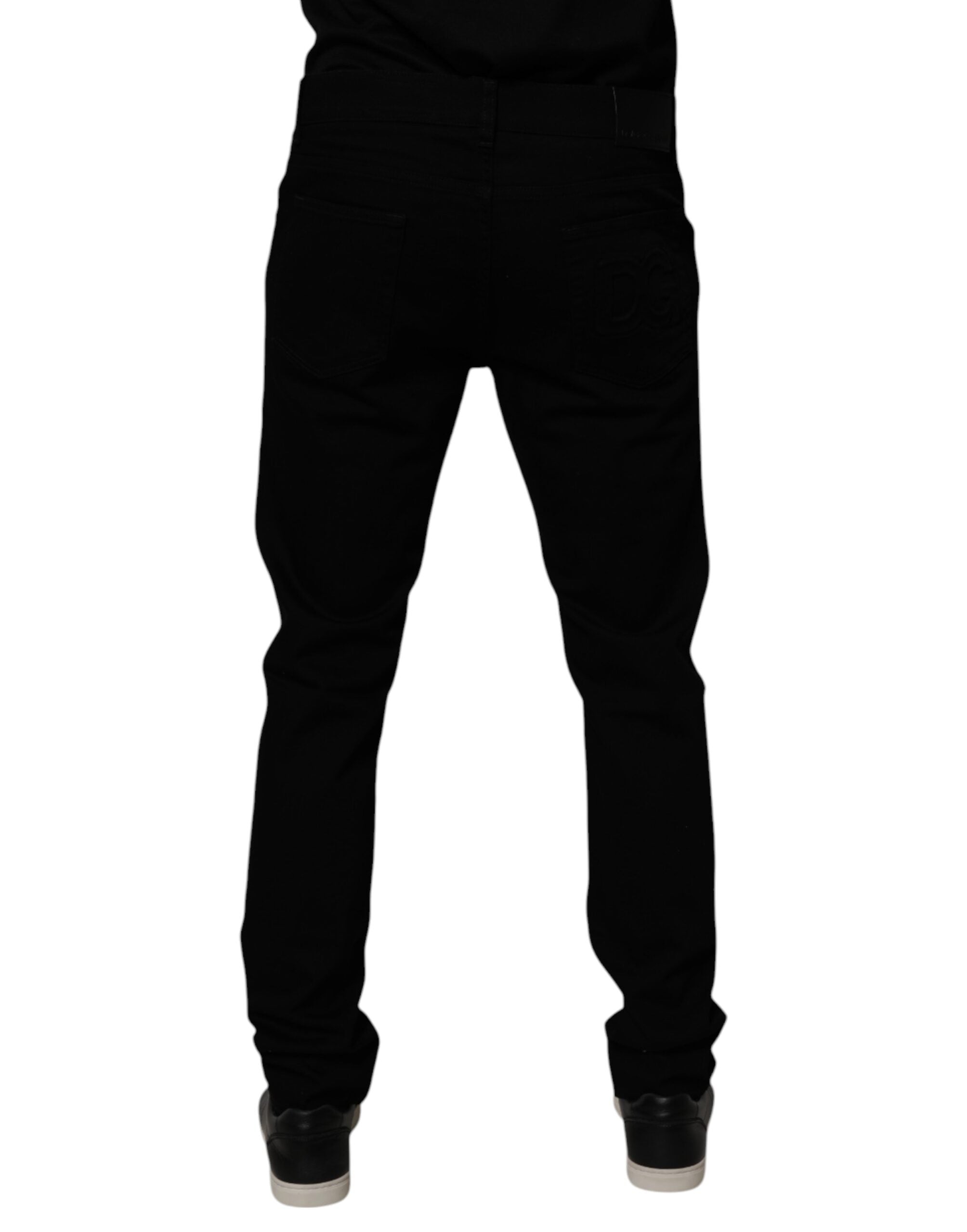 Blugi Dolce &amp; Gabbana negri din bumbac elastic, croială slim fit pentru bărbați