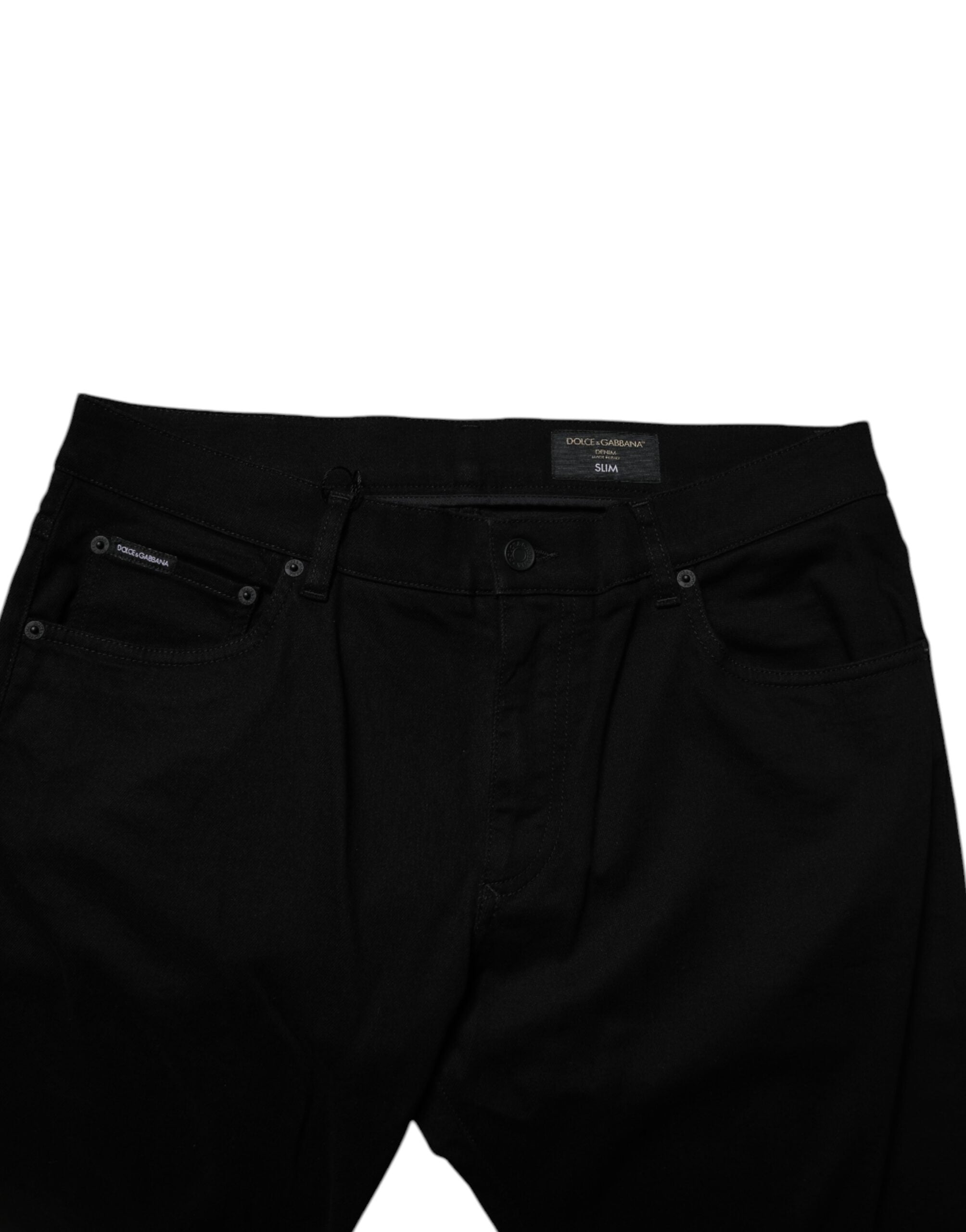 Blugi Dolce &amp; Gabbana negri din bumbac elastic, croială slim fit pentru bărbați