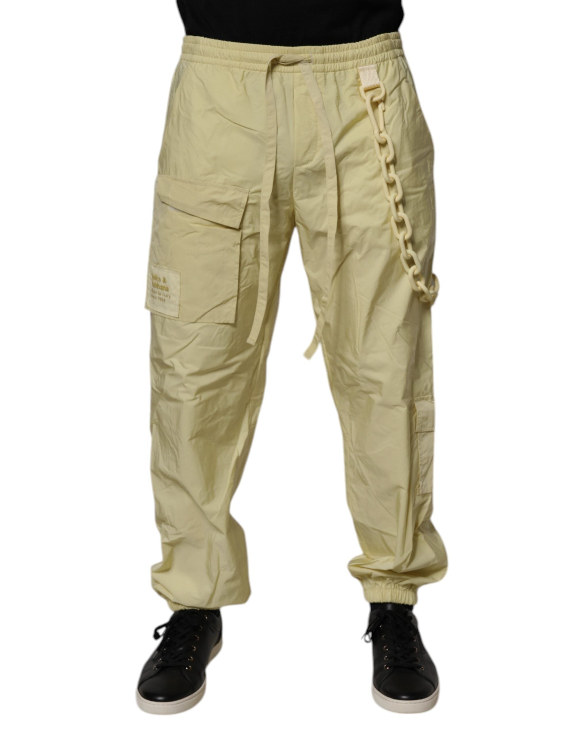 Pantaloni jogging Dolce &amp; Gabbana galbeni din nailon cu lanț cargo pentru bărbați