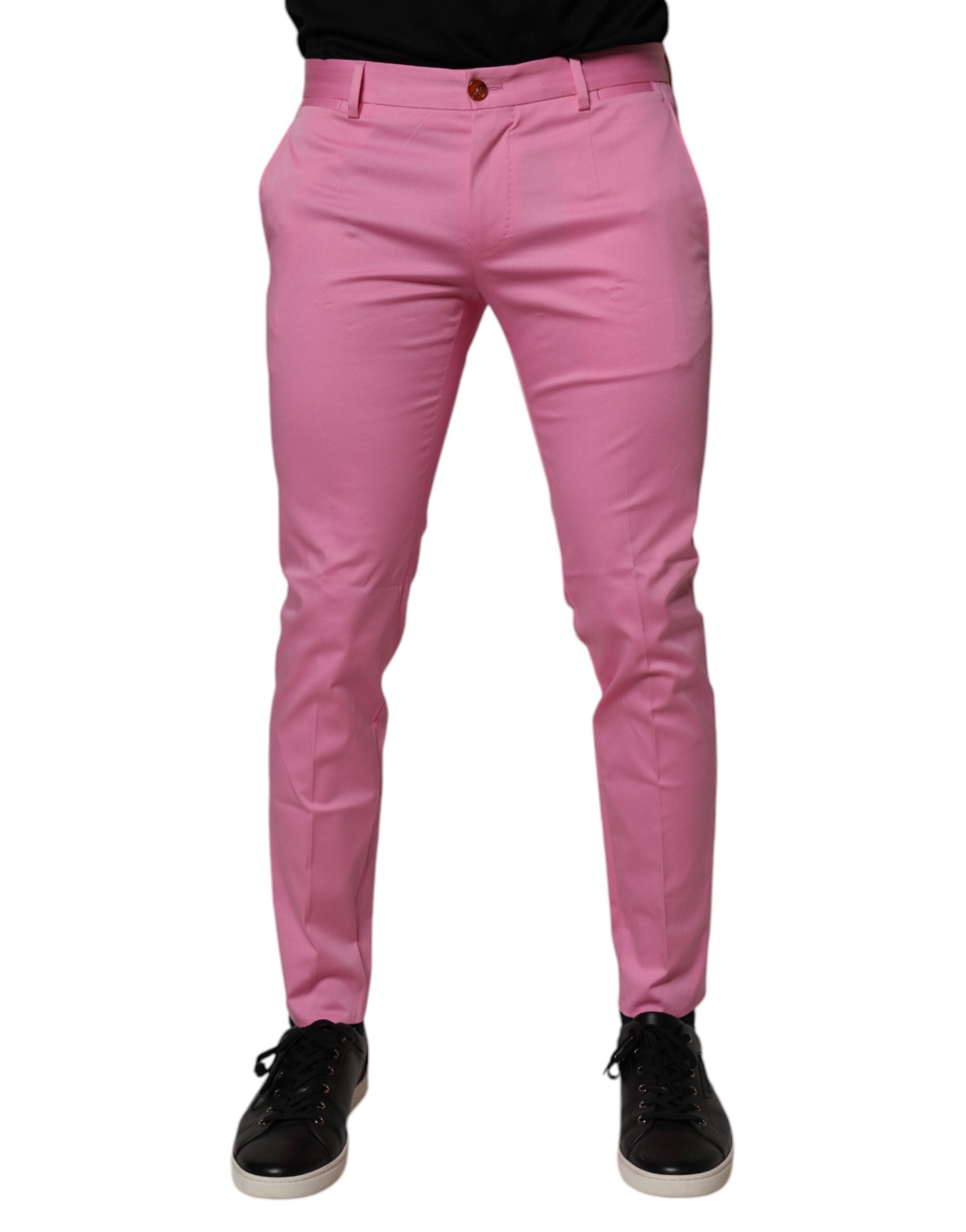 Dolce &amp; Gabbana Pantaloni eleganți roz din bumbac, croială slim fit pentru bărbați