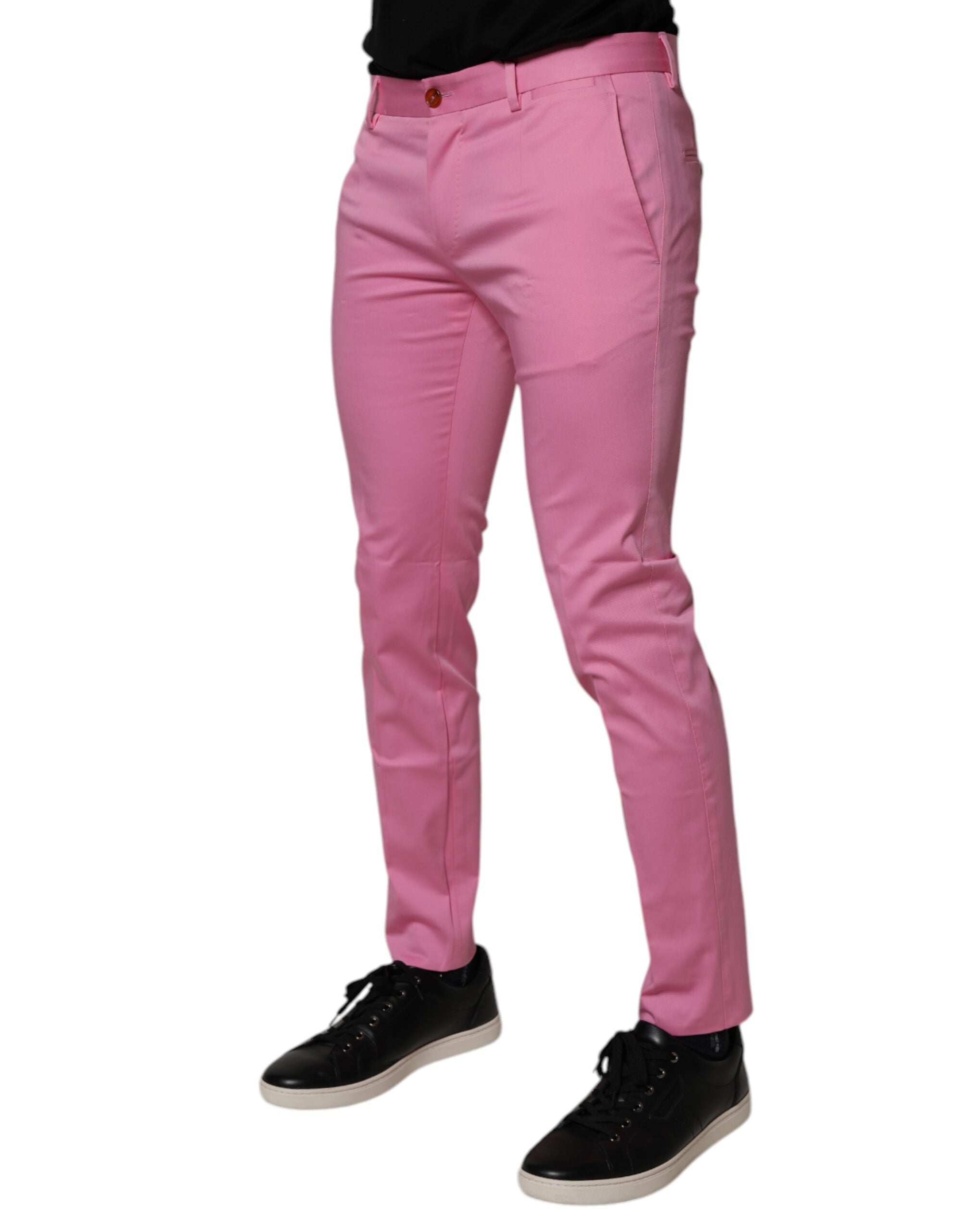 Dolce &amp; Gabbana Pantaloni eleganți roz din bumbac, croială slim fit pentru bărbați