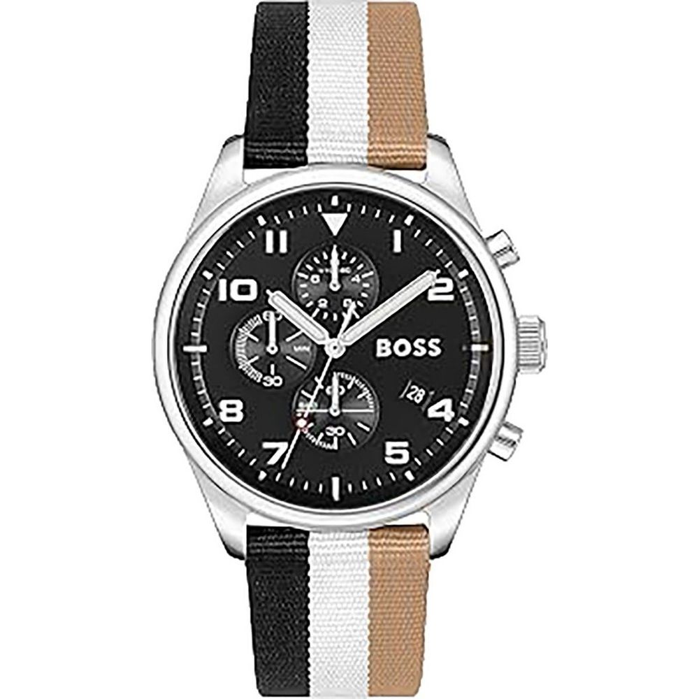 Hugo Boss – Schwarz-weiße Lederuhr