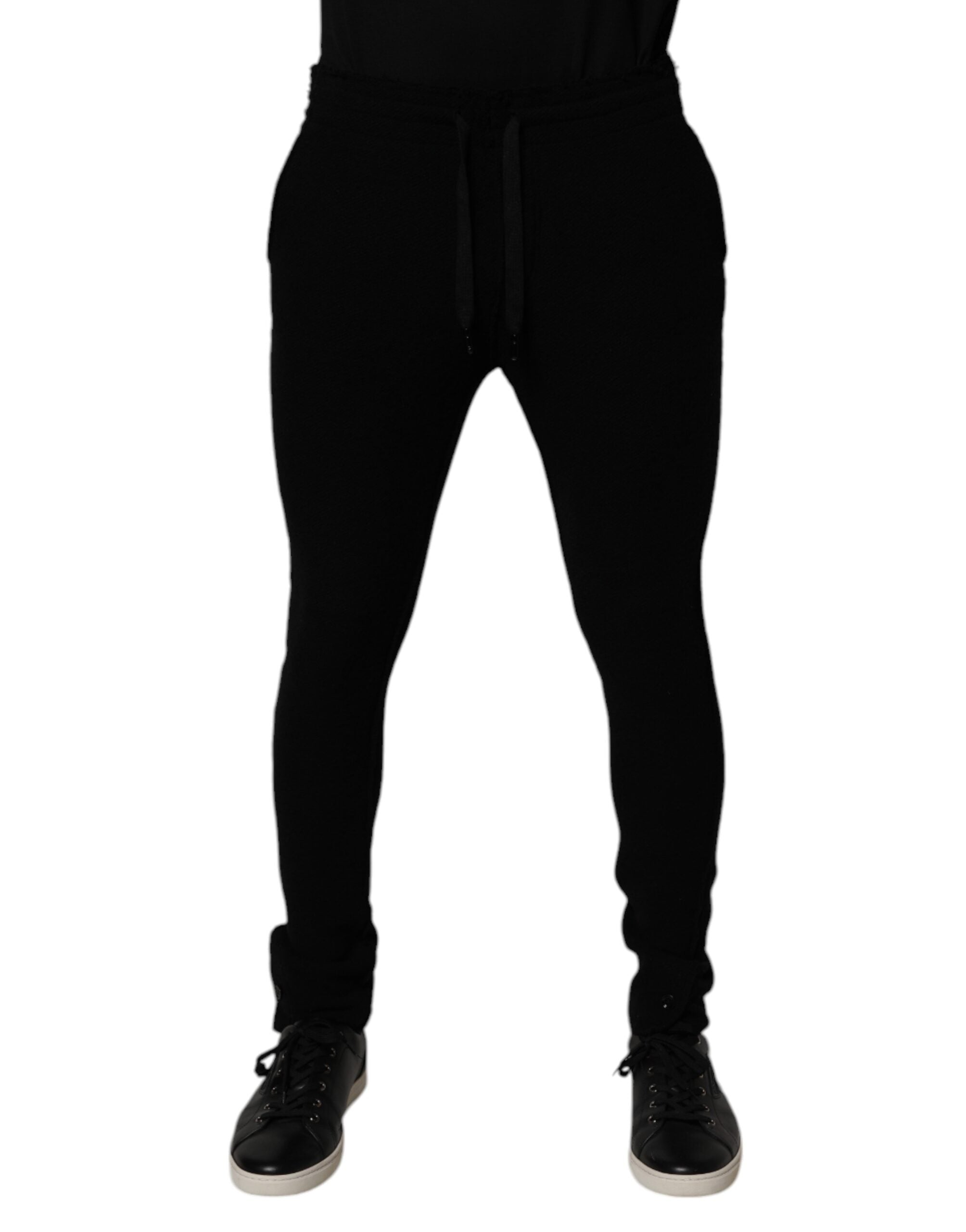 Dolce &amp; Gabbana Pantaloni sport negri din cașmir pentru bărbați