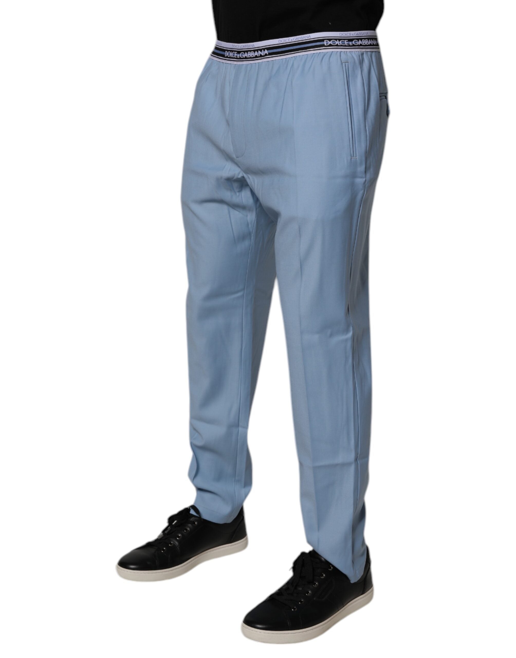 Pantaloni chino elastici din bumbac albastru Dolce &amp; Gabbana