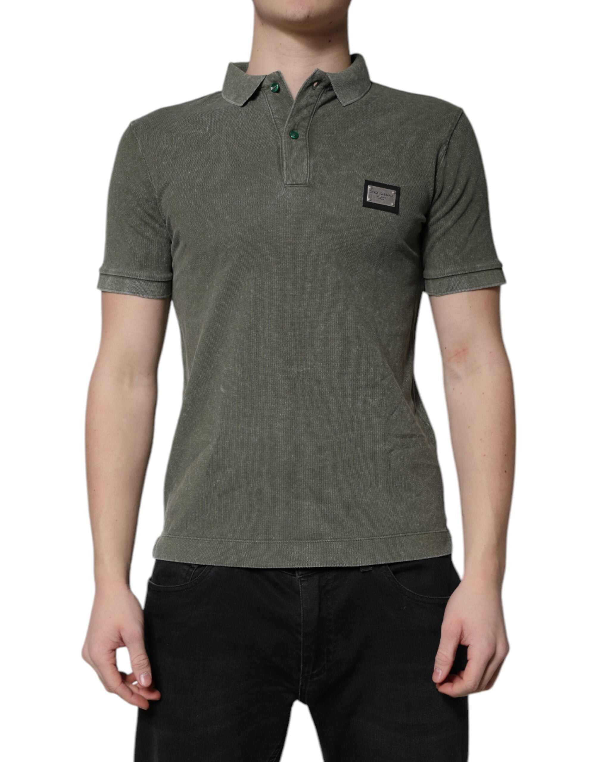 Dolce &amp; Gabbana – Poloshirt aus Baumwolle mit Logo-Schild in Armeegrün