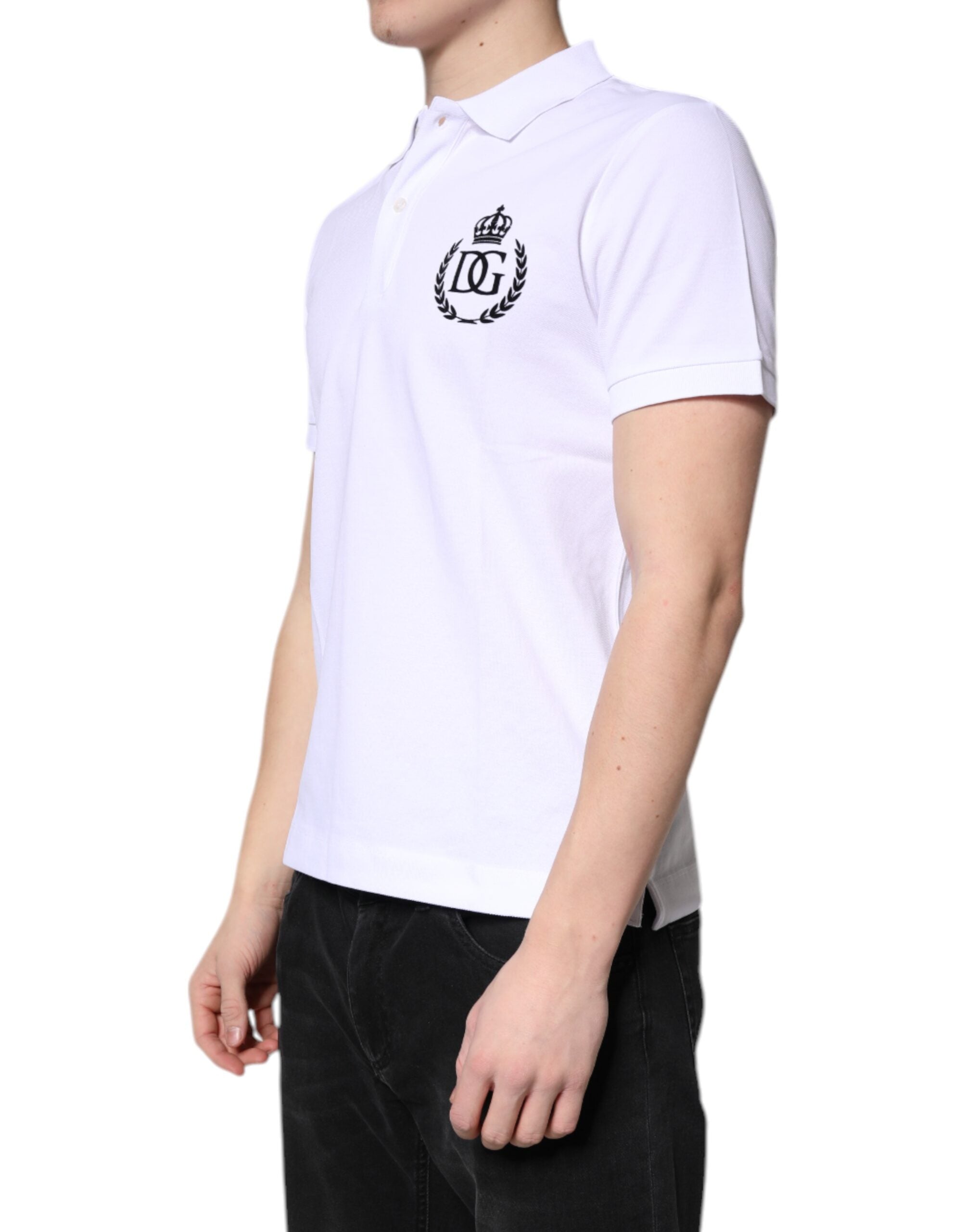 Dolce &amp; Gabbana – Weißes Poloshirt aus Baumwolle mit Kronenkragen für Herren