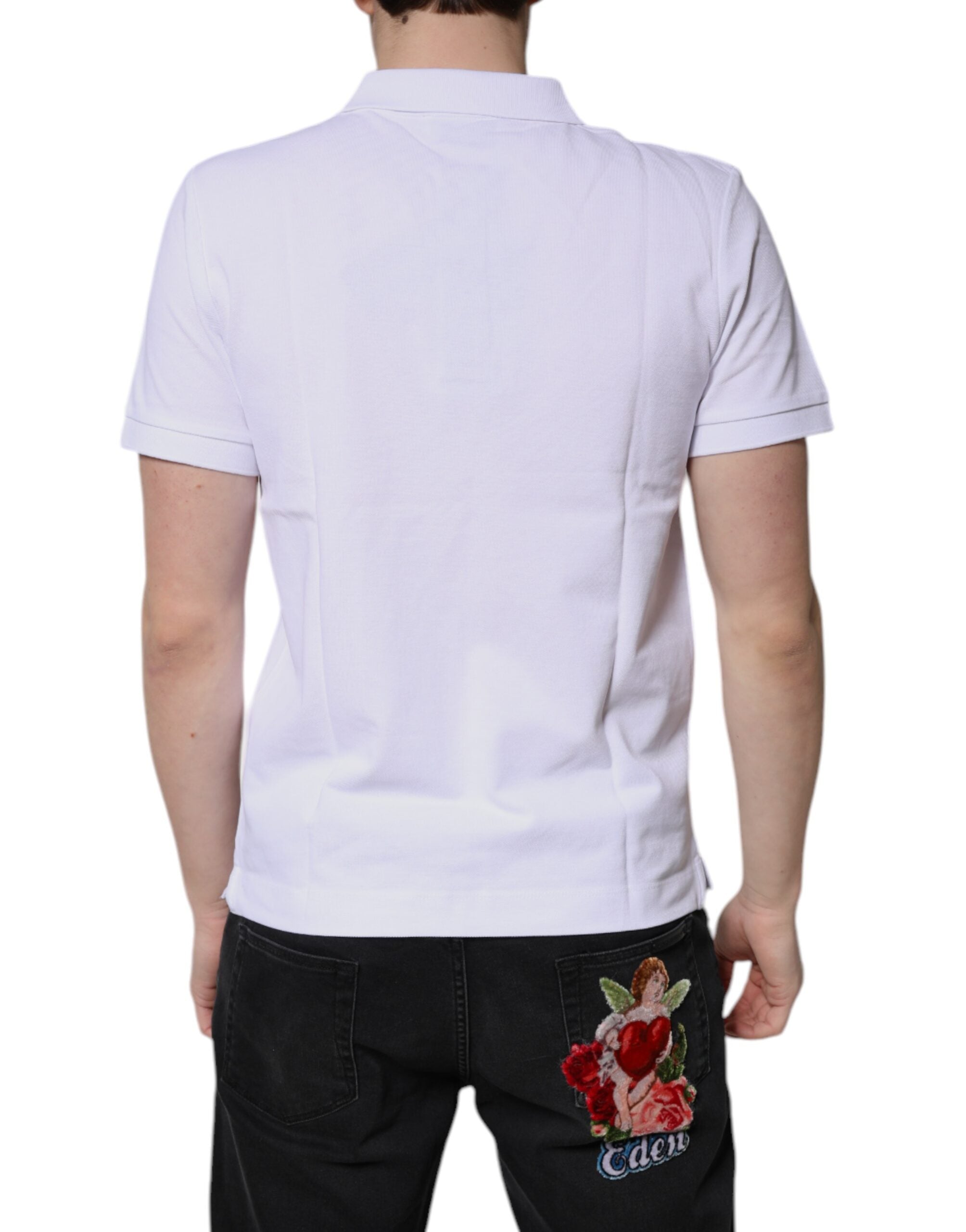 Dolce &amp; Gabbana – Weißes Poloshirt aus Baumwolle mit Kronenkragen für Herren