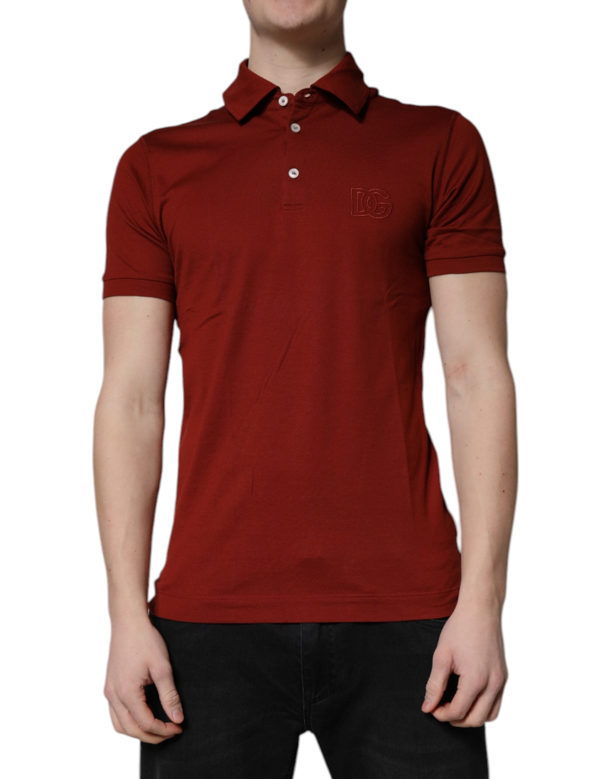 Dolce &amp; Gabbana – Rotes Poloshirt aus Baumwolle mit DG-Logo und Kragen für Herren