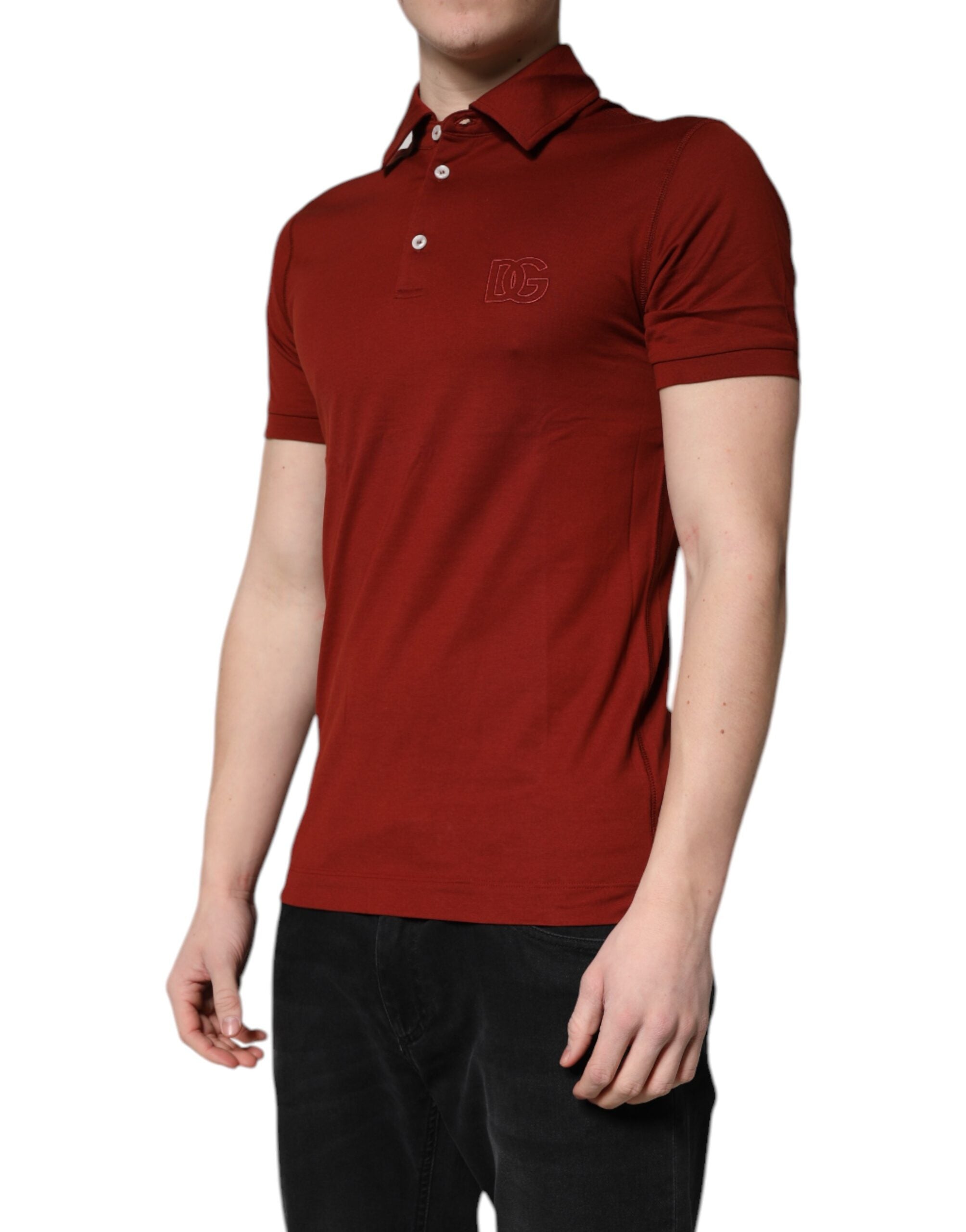 Dolce &amp; Gabbana – Rotes Poloshirt aus Baumwolle mit DG-Logo und Kragen für Herren