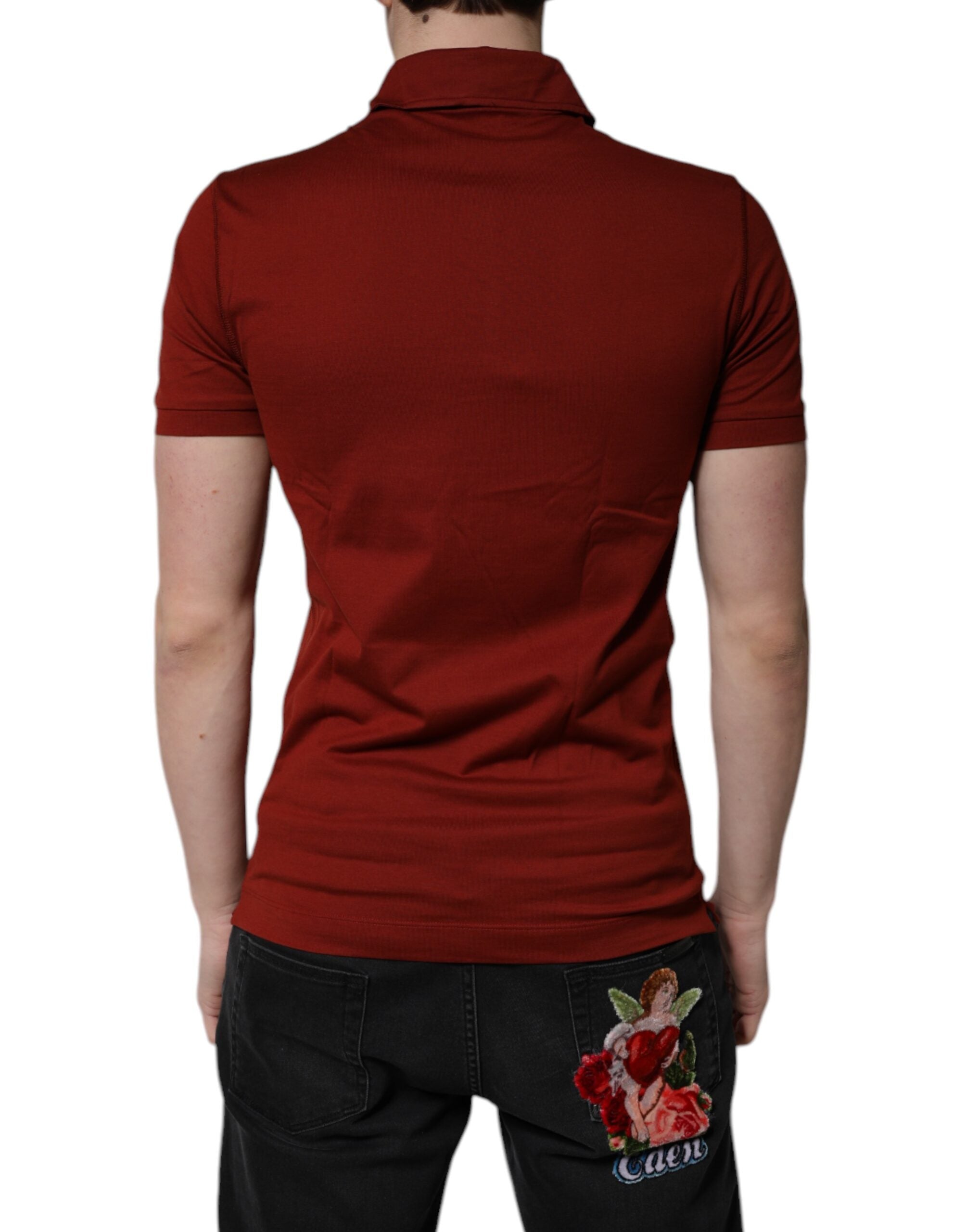 Dolce &amp; Gabbana – Rotes Poloshirt aus Baumwolle mit DG-Logo und Kragen für Herren