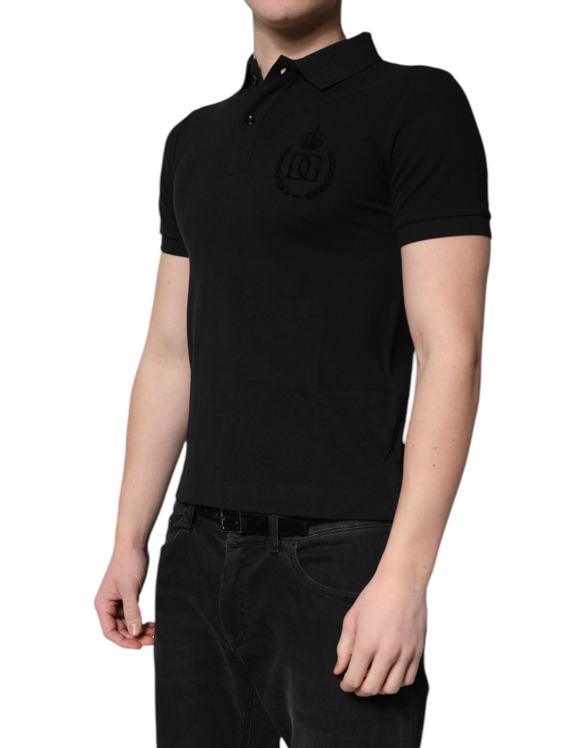 Dolce &amp; Gabbana – Schwarzes Poloshirt aus Baumwolle mit DG-Logo und Kragen