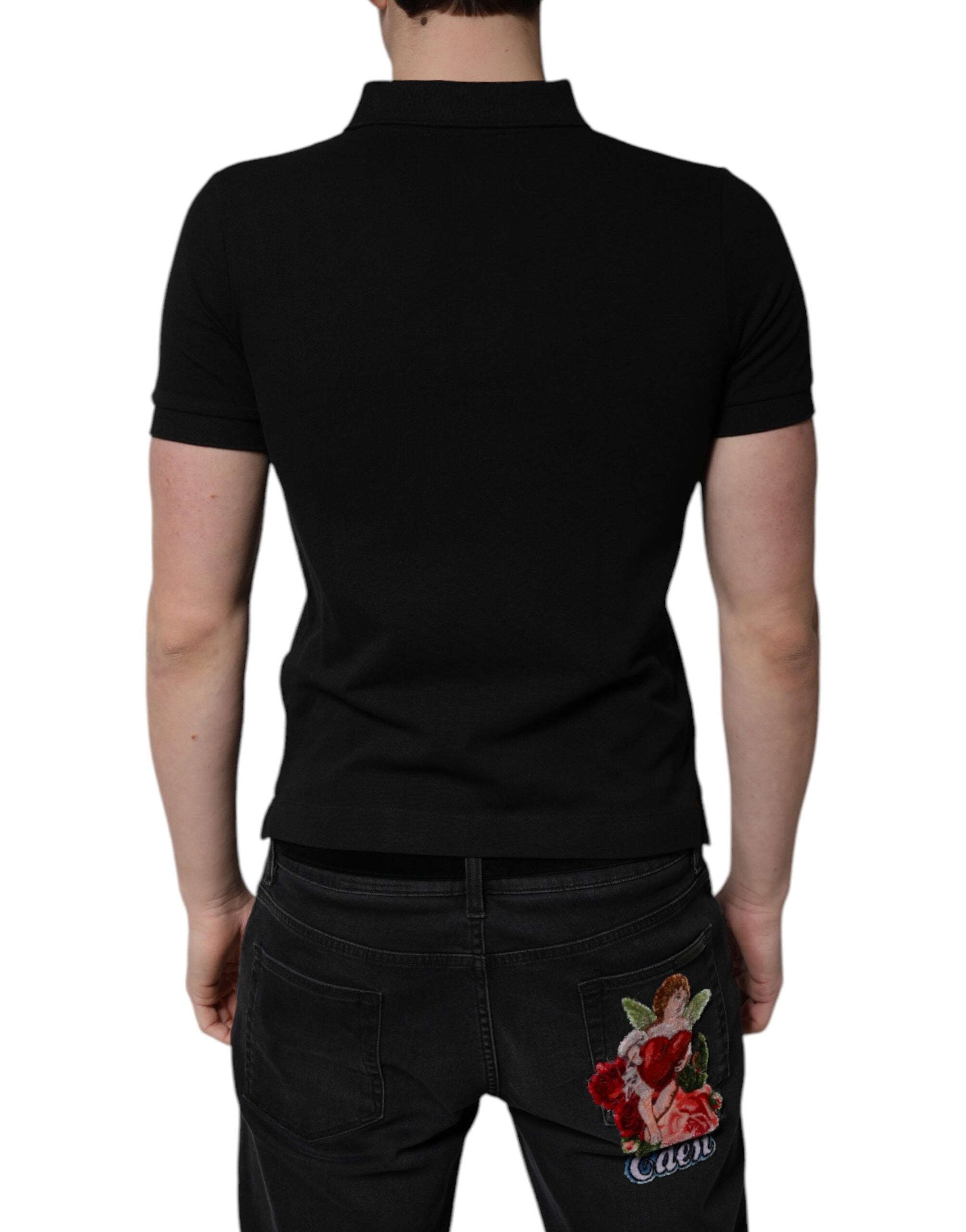 Dolce &amp; Gabbana – Schwarzes Poloshirt aus Baumwolle mit DG-Logo und Kragen