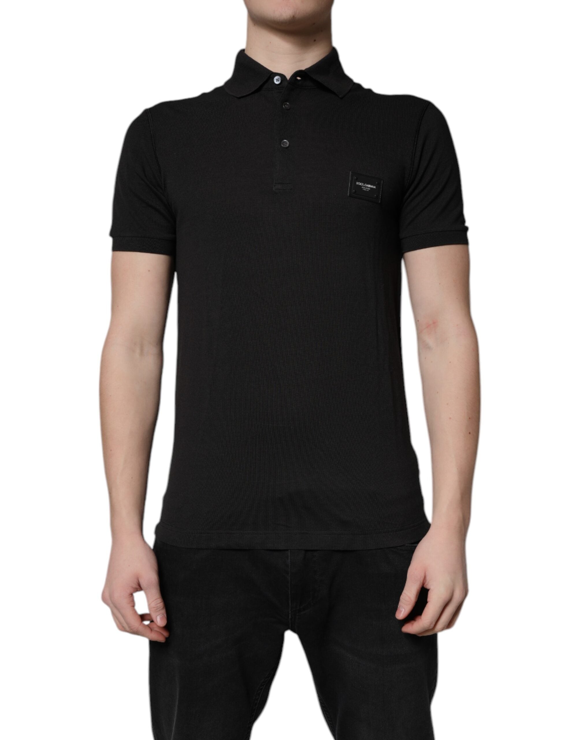Dolce &amp; Gabbana Dunkelgraues Poloshirt aus Baumwolle mit Logo-Plakette für Herren