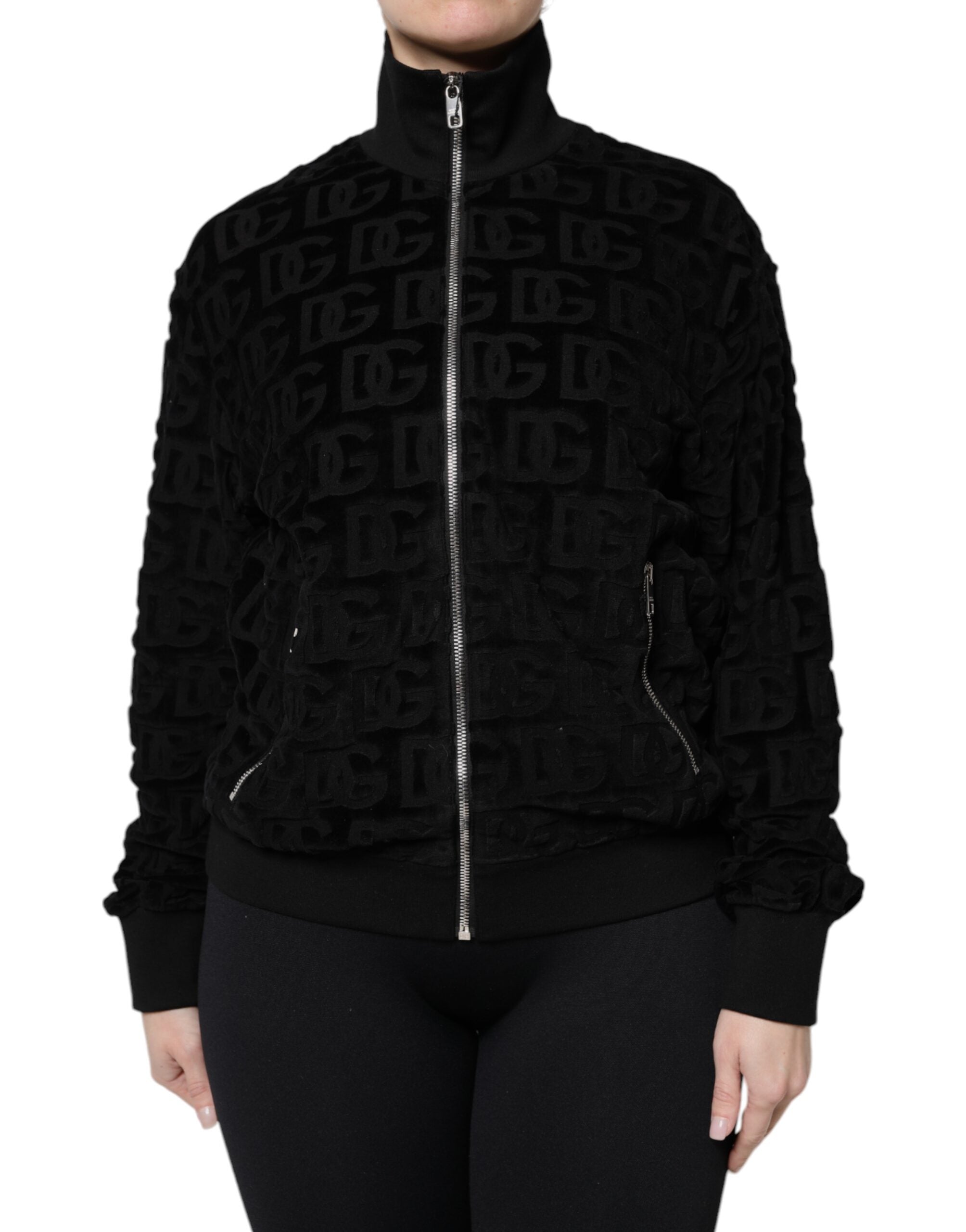 Dolce &amp; Gabbana – Schwarze Bomberjacke mit durchgehendem Reißverschluss und Logo-Monogramm