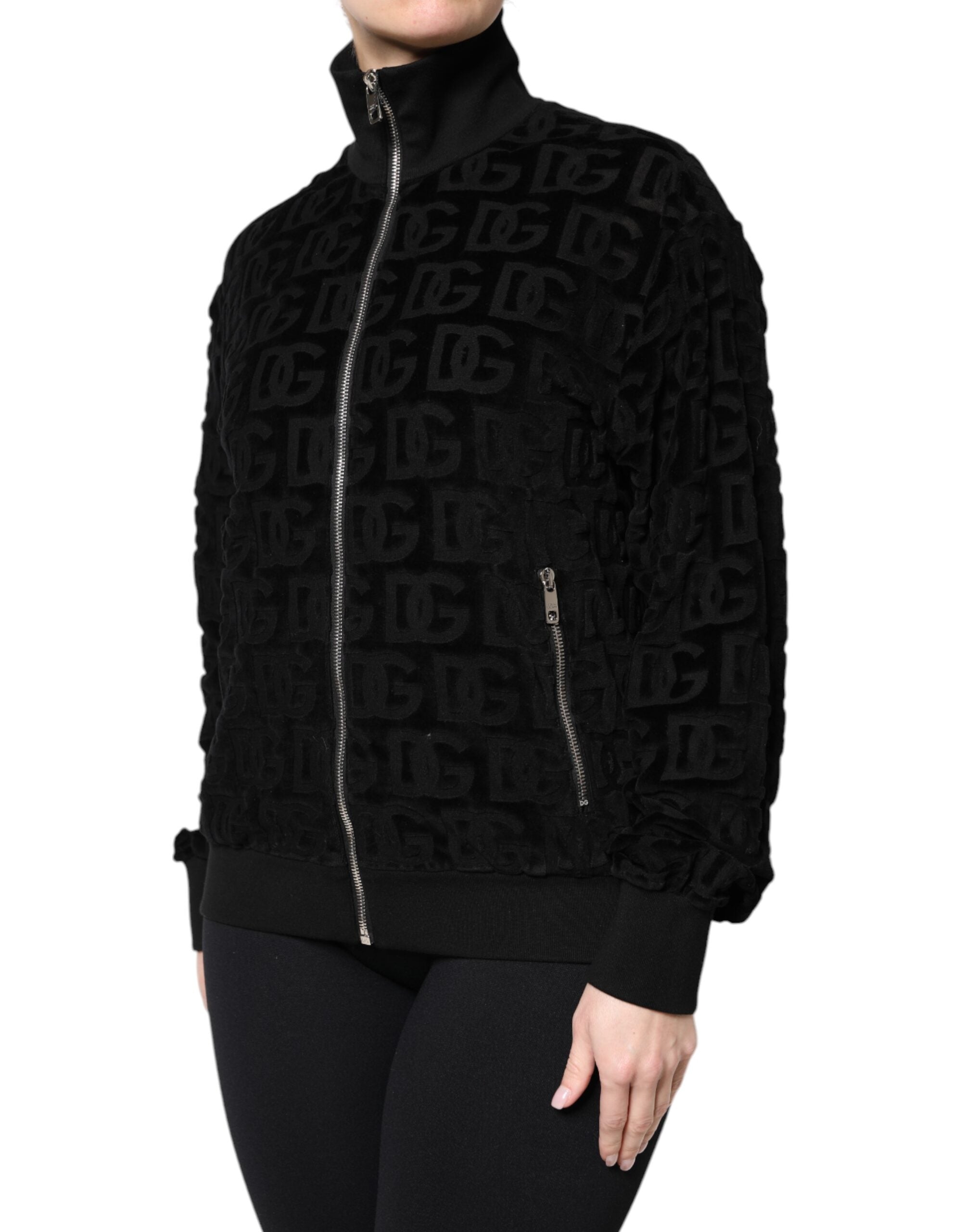 Jachetă bomber cu fermoar complet și monogramă cu logo negru Dolce &amp; Gabbana