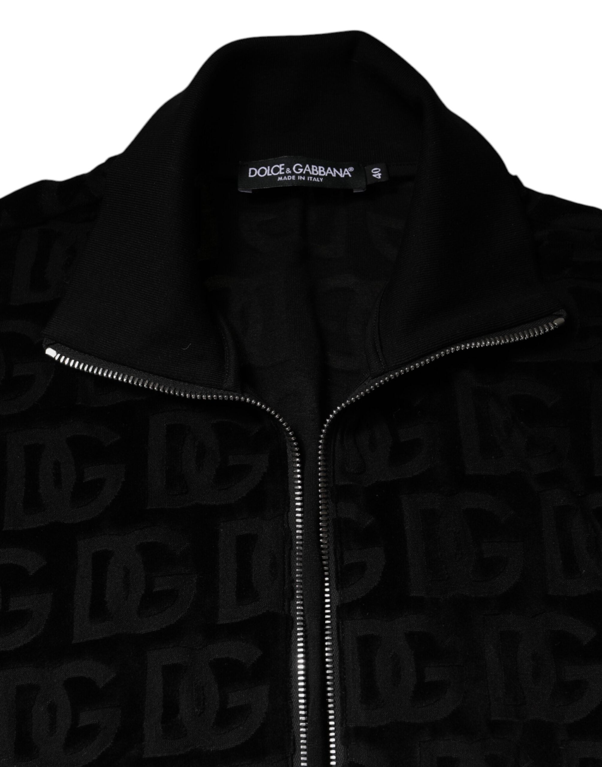 Jachetă bomber cu fermoar complet și monogramă cu logo negru Dolce &amp; Gabbana