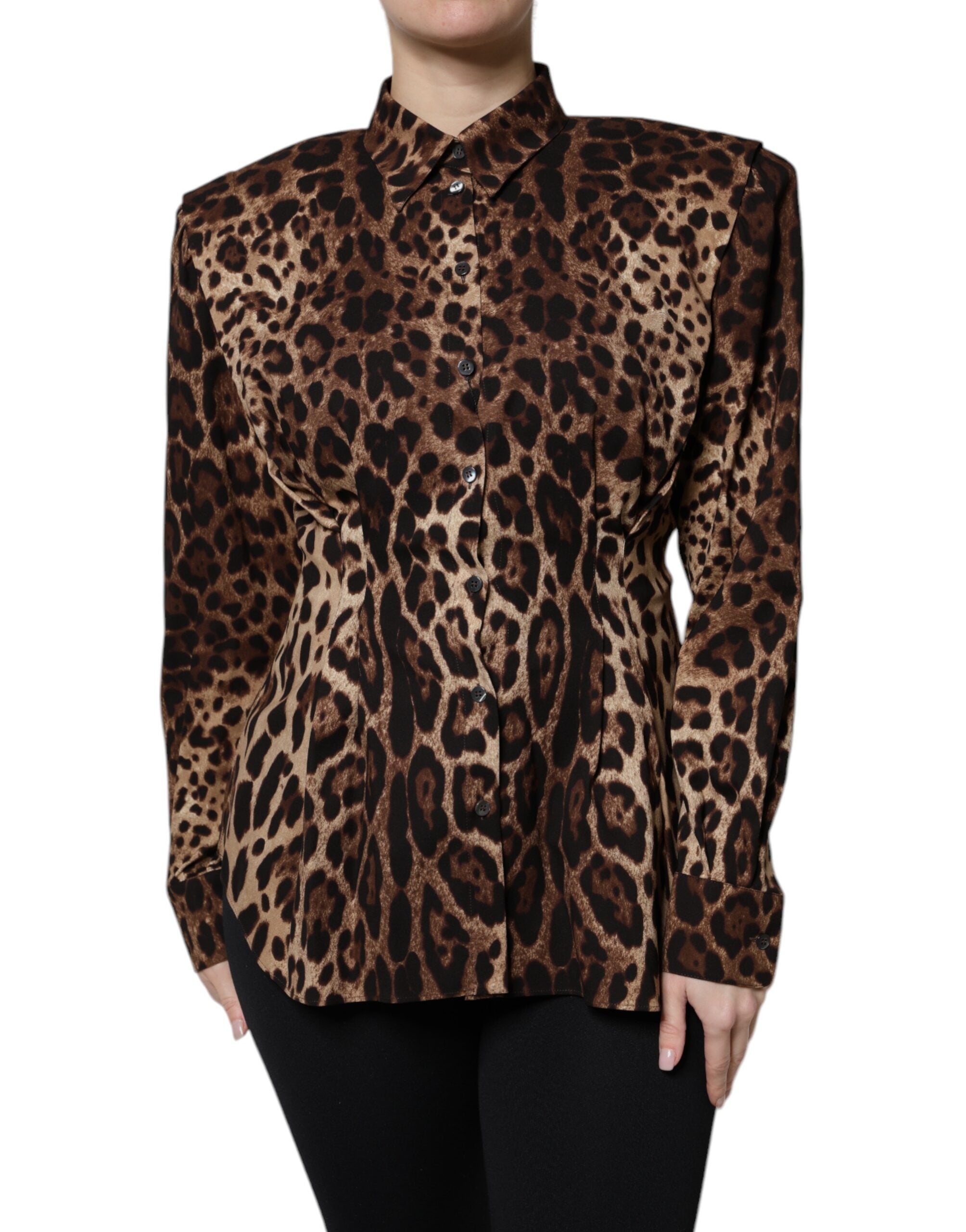 Dolce &amp; Gabbana – Braune Seidenmanteljacke mit Leopardenmuster und Knöpfen