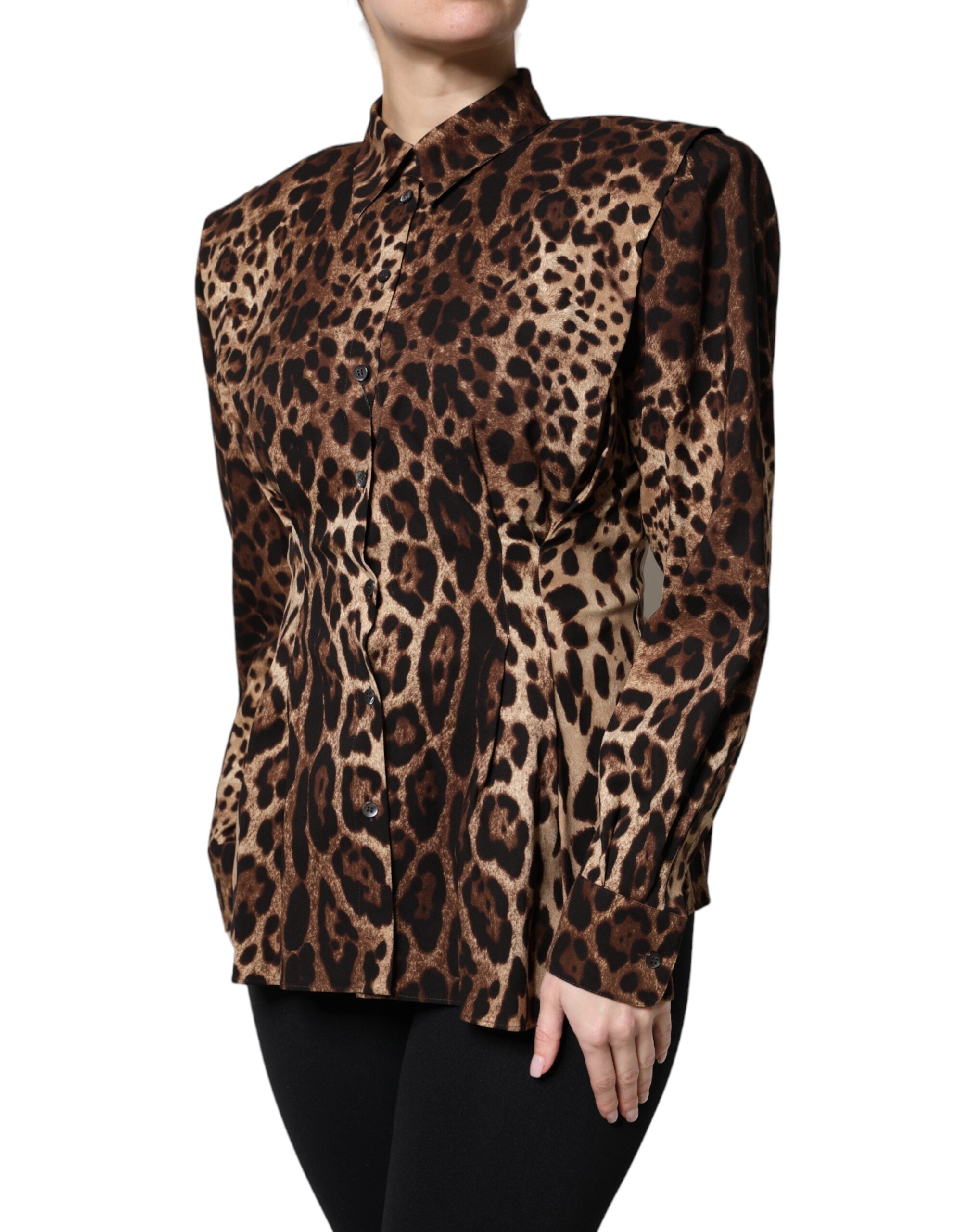 Dolce &amp; Gabbana – Braune Seidenmanteljacke mit Leopardenmuster und Knöpfen