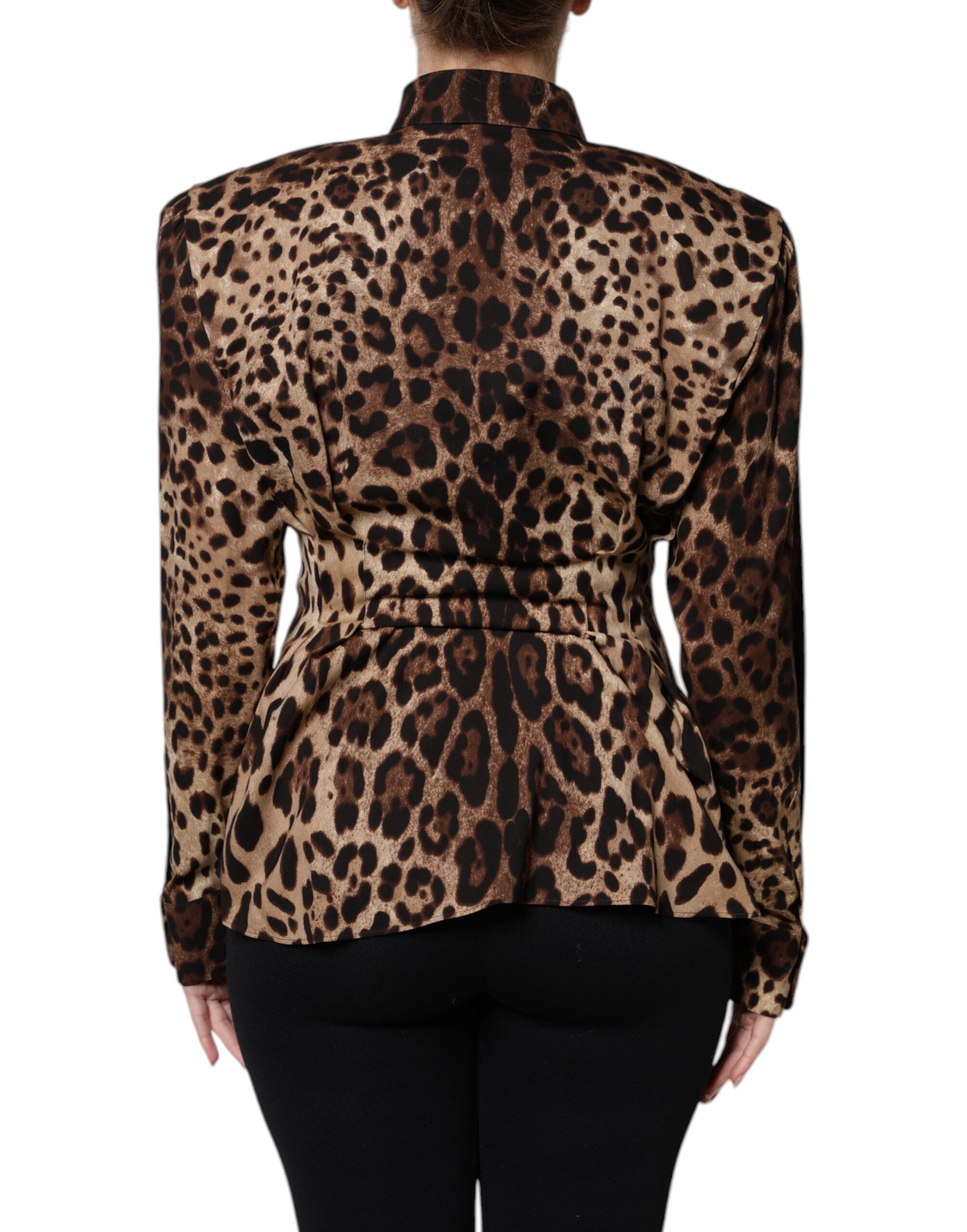 Dolce &amp; Gabbana – Braune Seidenmanteljacke mit Leopardenmuster und Knöpfen