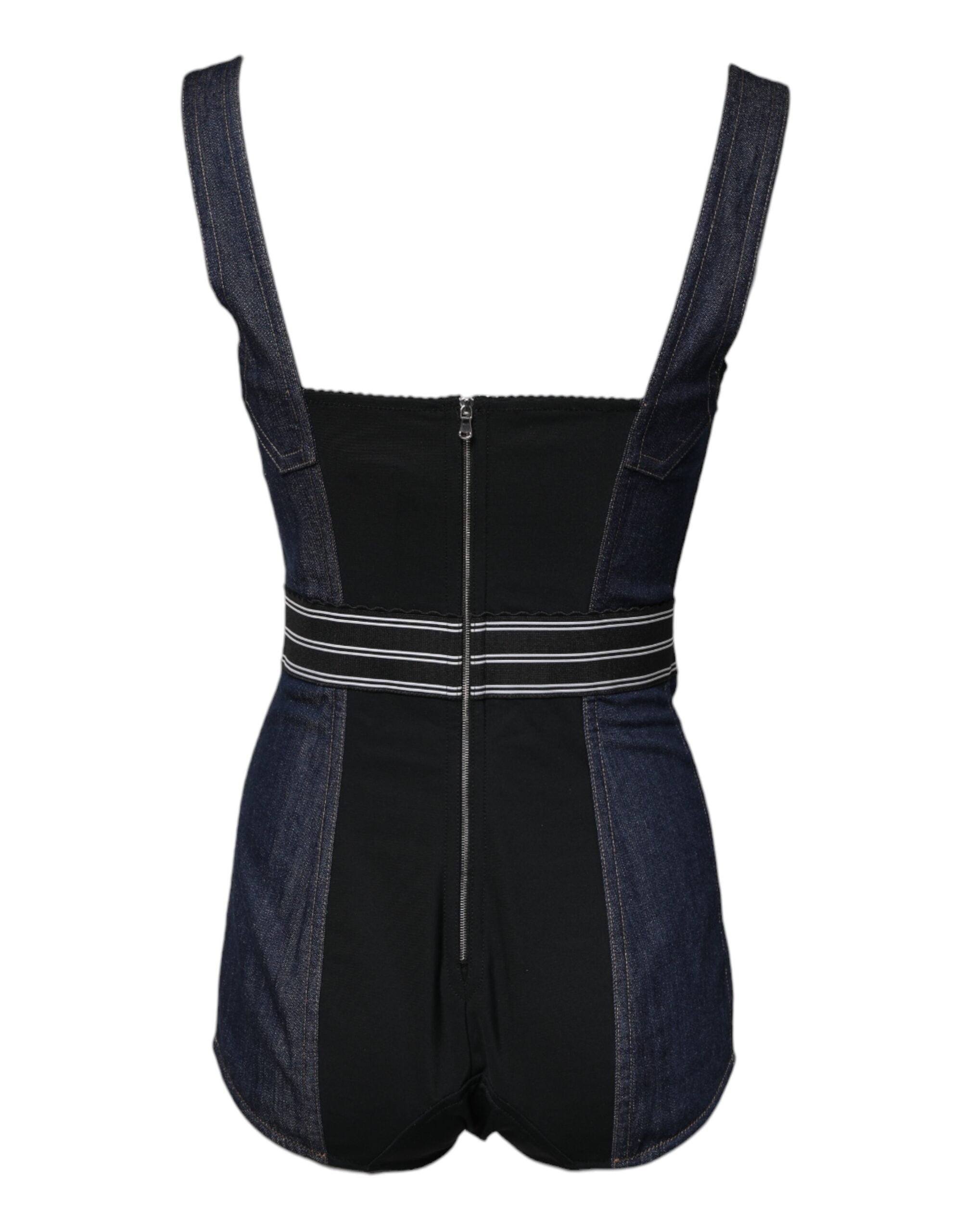 Dolce &amp; Gabbana – Ärmelloser, figurbetonter Denim-Body aus Baumwollstretch in Blau