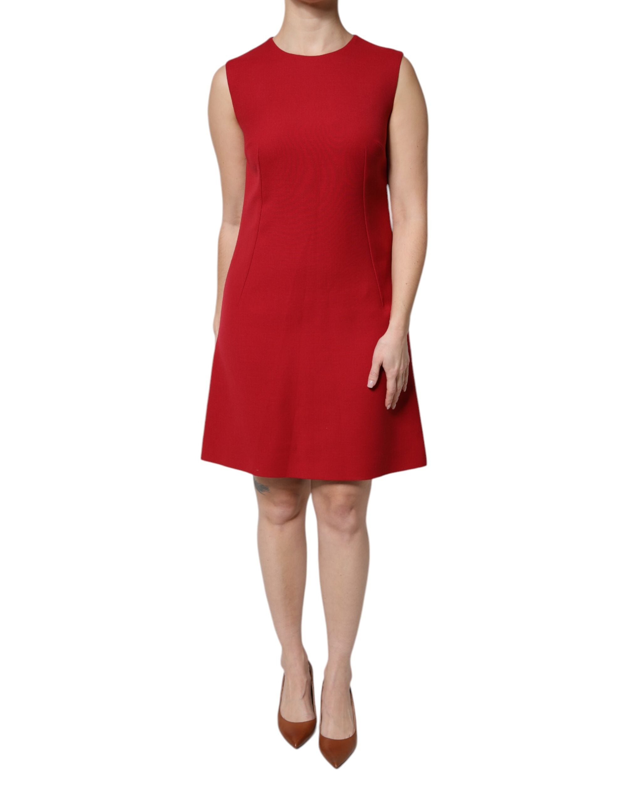 Rochie Dolce &amp; Gabbana roșie din lână, fără mâneci, până la genunchi, în formă de A