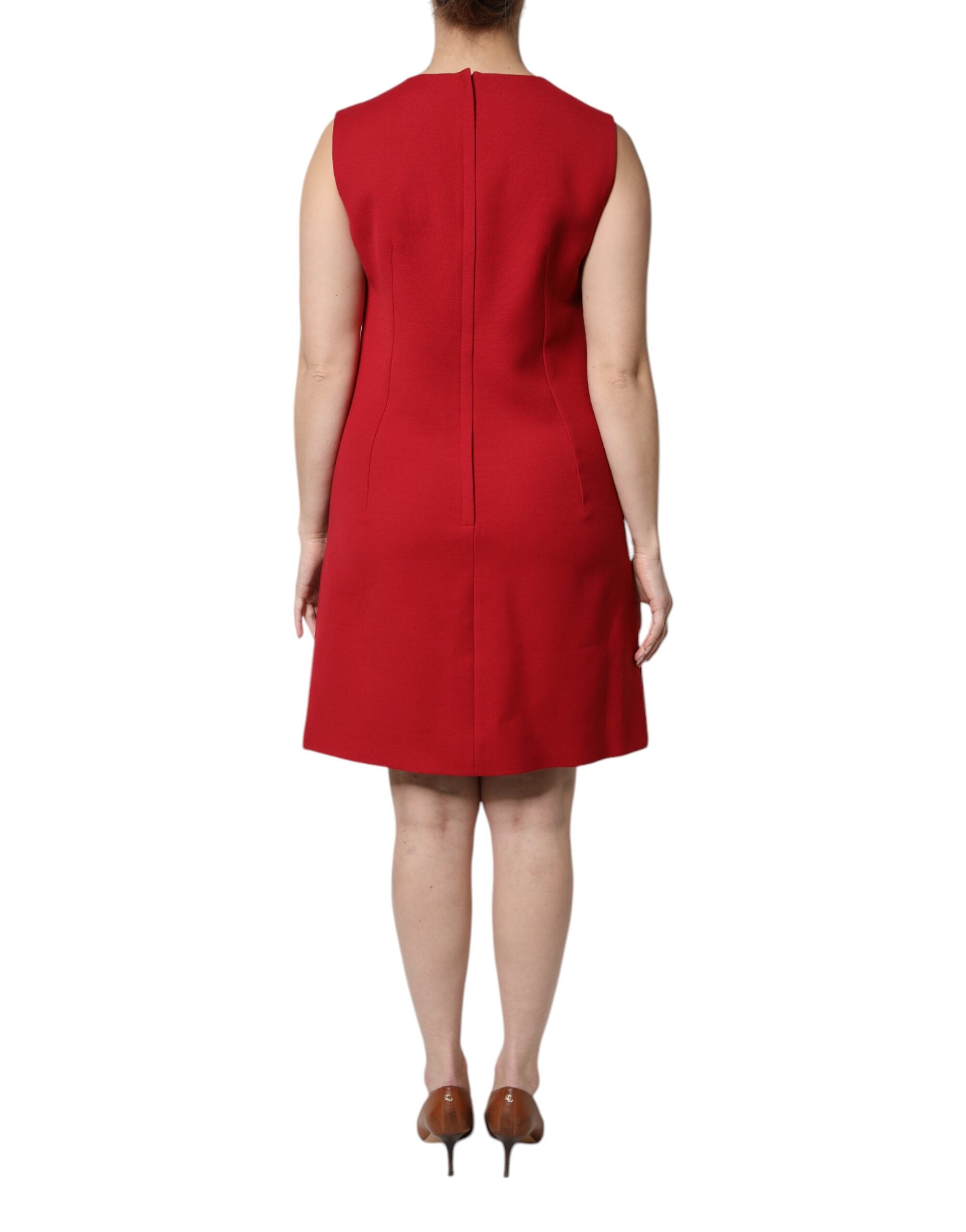 Rochie Dolce &amp; Gabbana roșie din lână, fără mâneci, până la genunchi, în formă de A