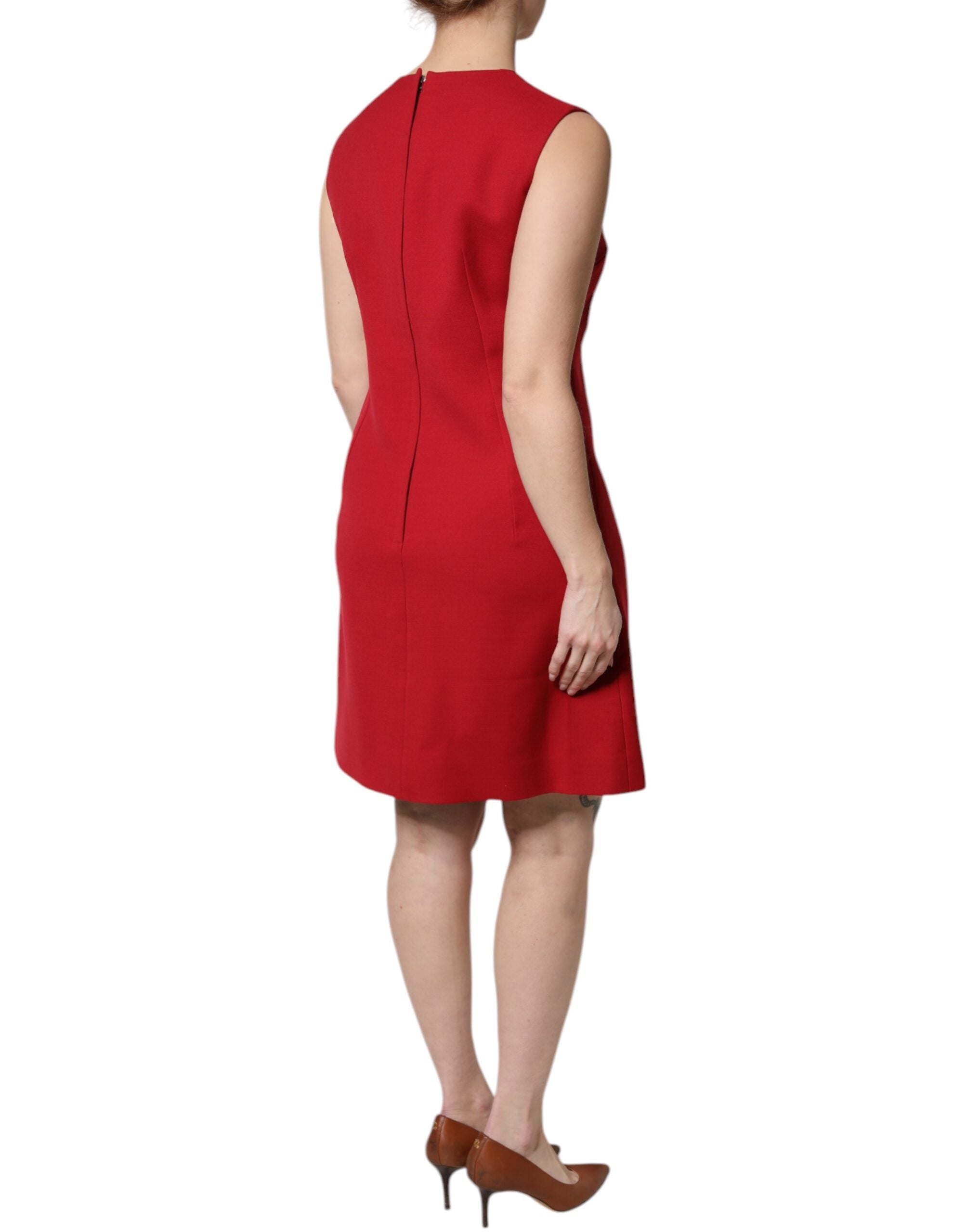 Rochie Dolce &amp; Gabbana roșie din lână, fără mâneci, până la genunchi, în formă de A