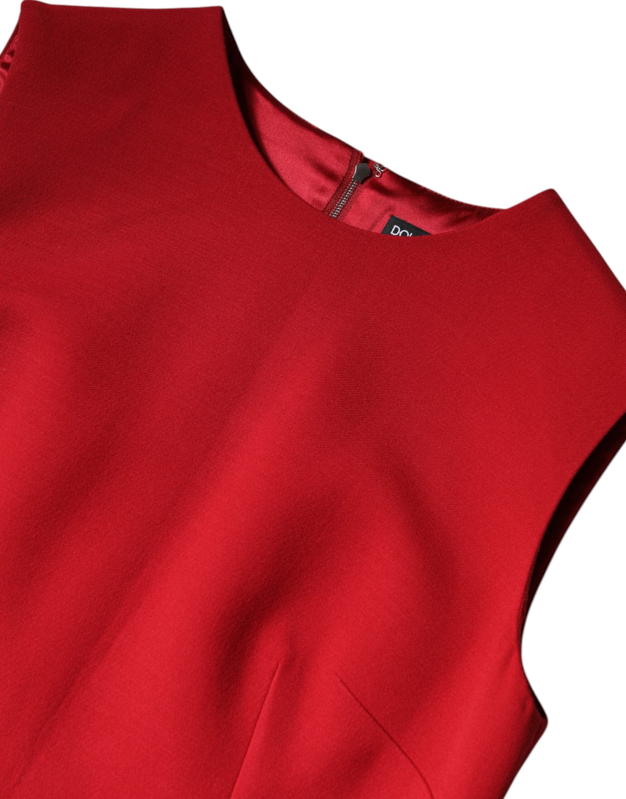 Rochie Dolce &amp; Gabbana roșie din lână, fără mâneci, până la genunchi, în formă de A