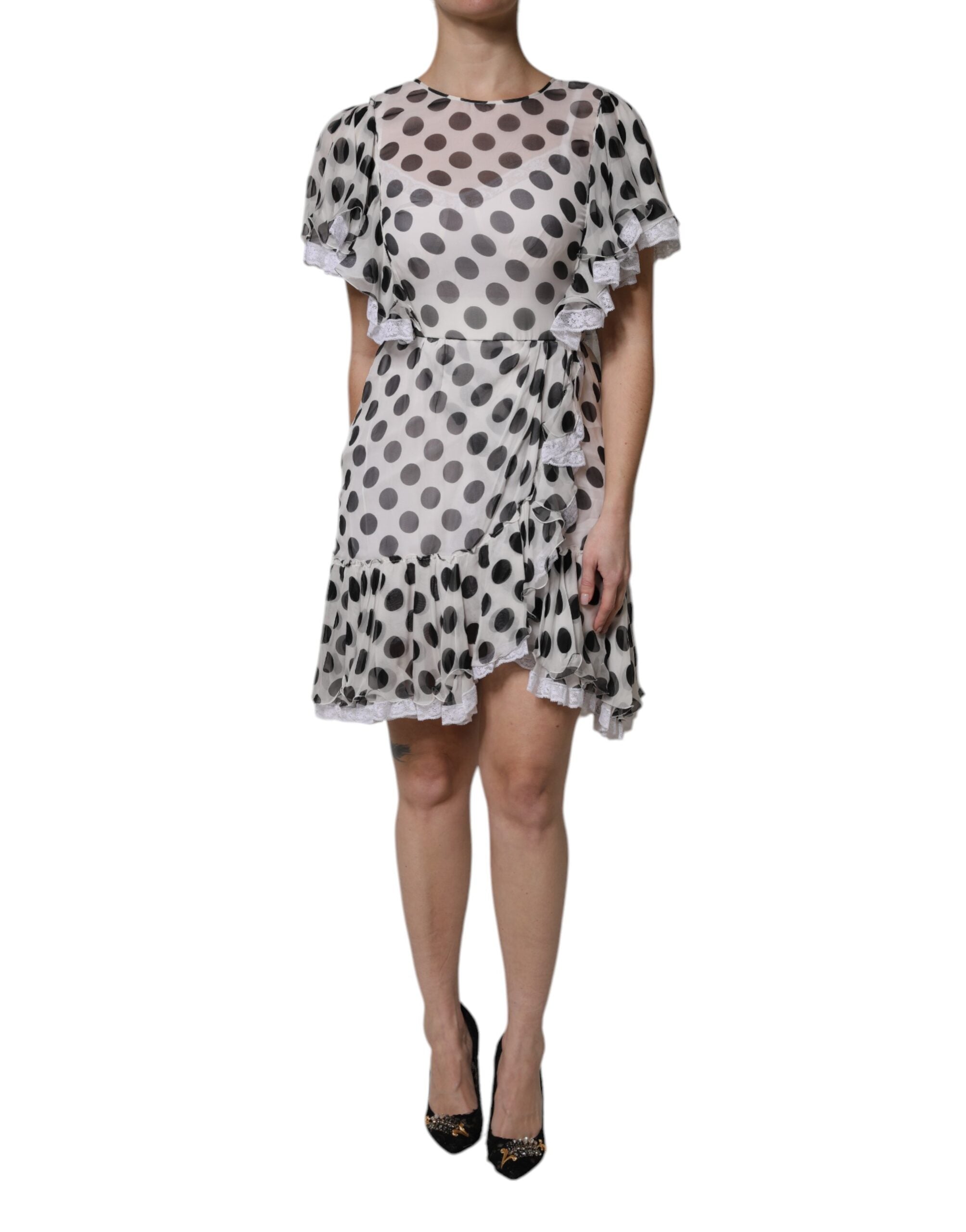 Rochie Dolce &amp; Gabbana albă cu buline din amestec de mătase
