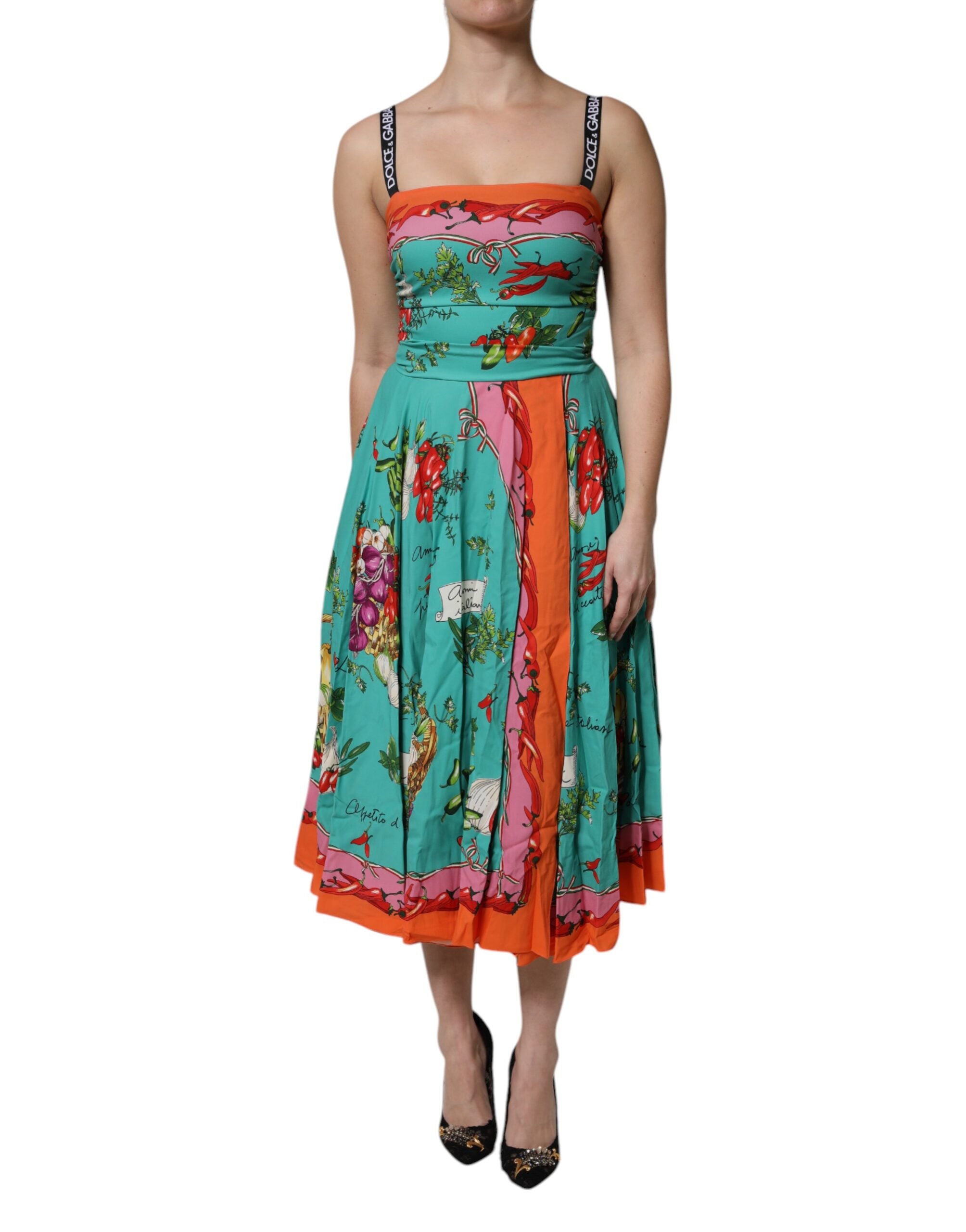 Rochie midi fără mâneci din mătase imprimată multicoloră Dolce &amp; Gabbana