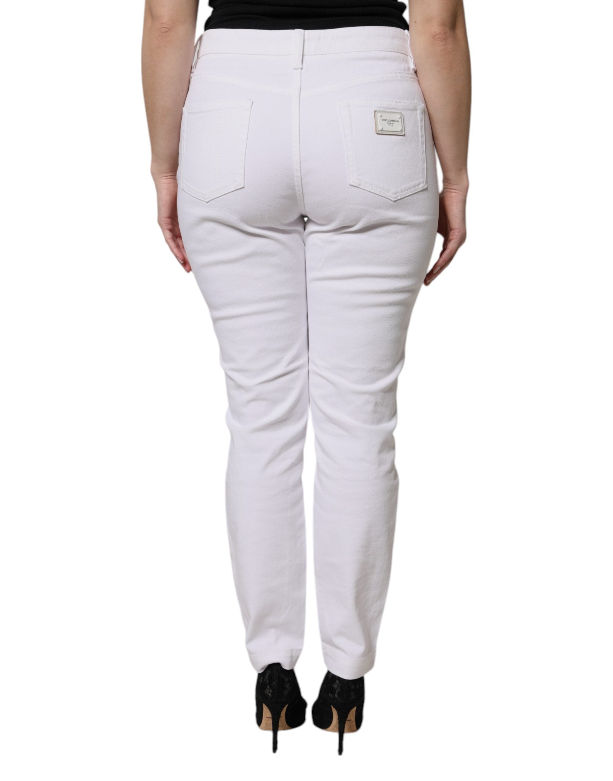 Dolce &amp; Gabbana – Weiße Skinny-Jeans aus Baumwolle mit mittlerer Taille