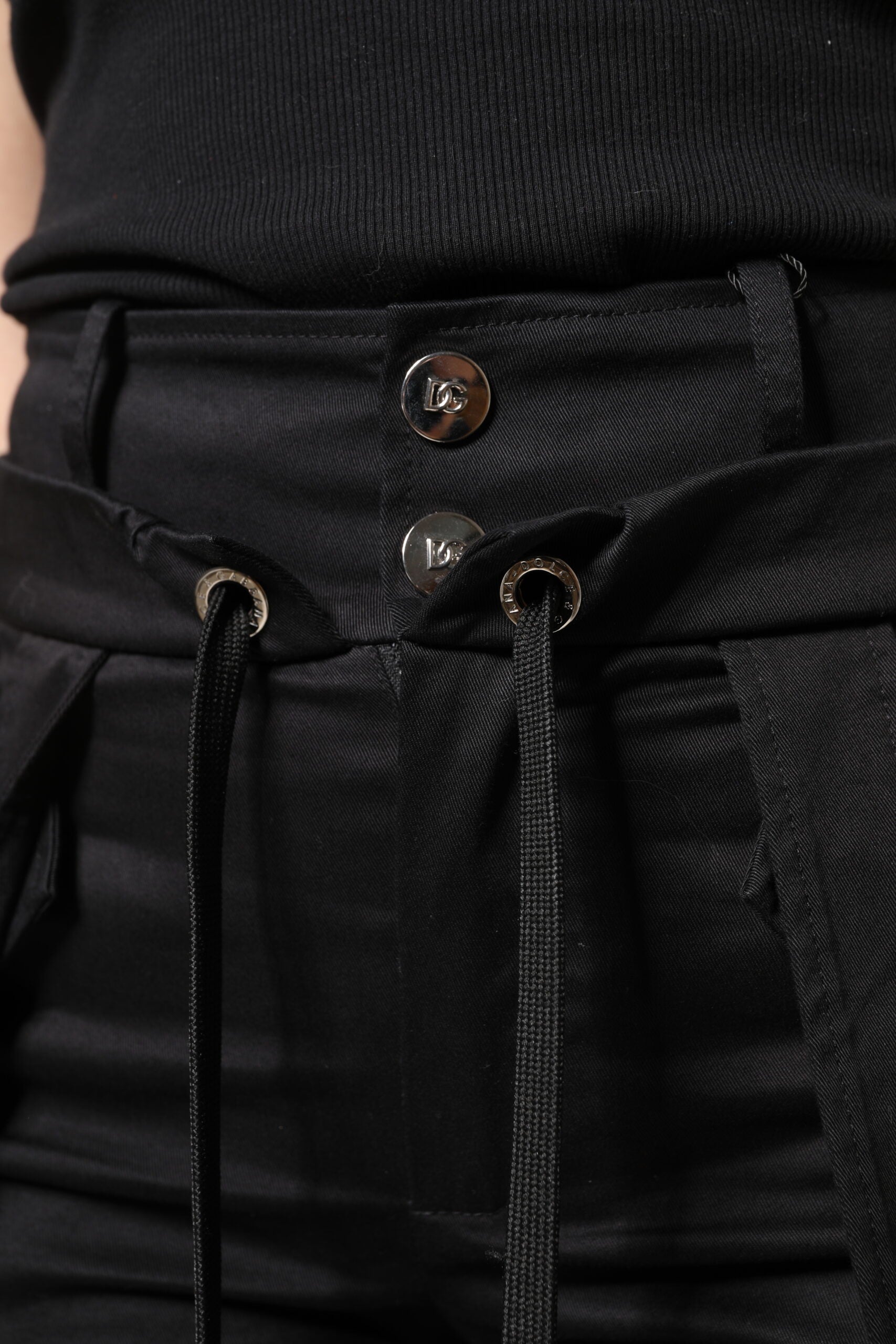 Dolce &amp; Gabbana Schwarze Cargohose aus Baumwolle mit hoher Taille