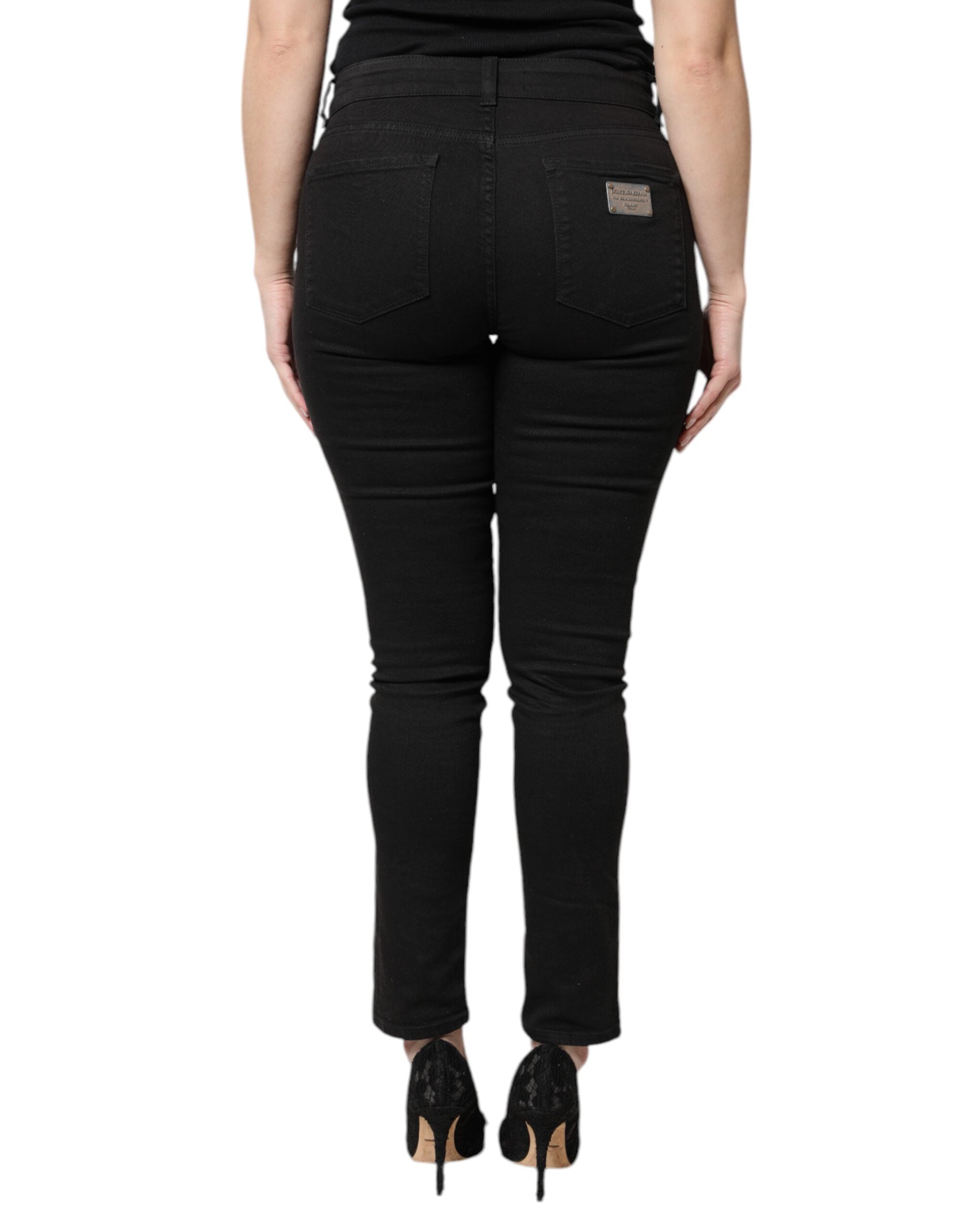 Dolce &amp; Gabbana – Schwarze Skinny-Jeans aus Baumwolle mit hoher Taille