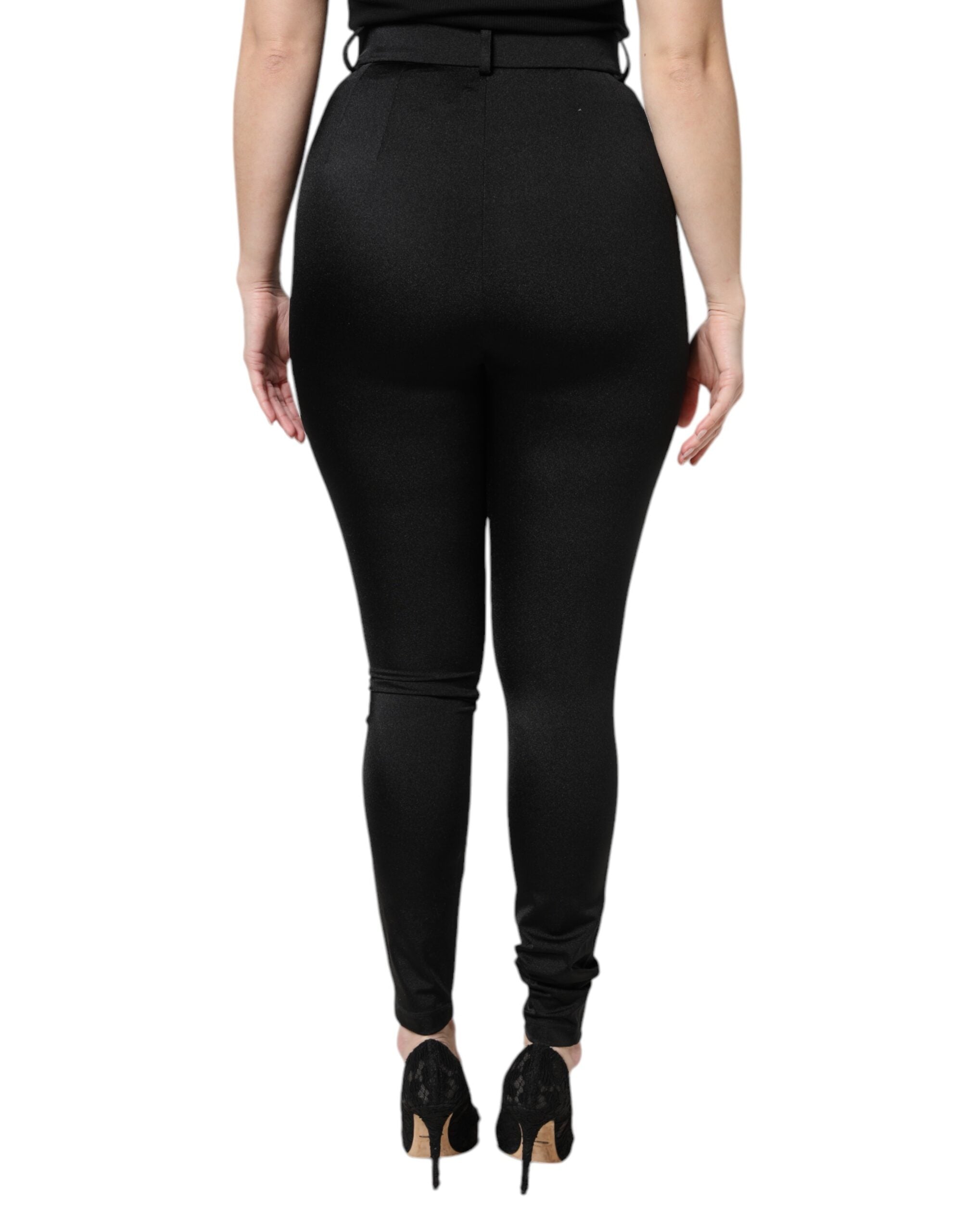 Dolce &amp; Gabbana – Schwarze Slim-Fit-Hose aus Nylon mit hoher Taille