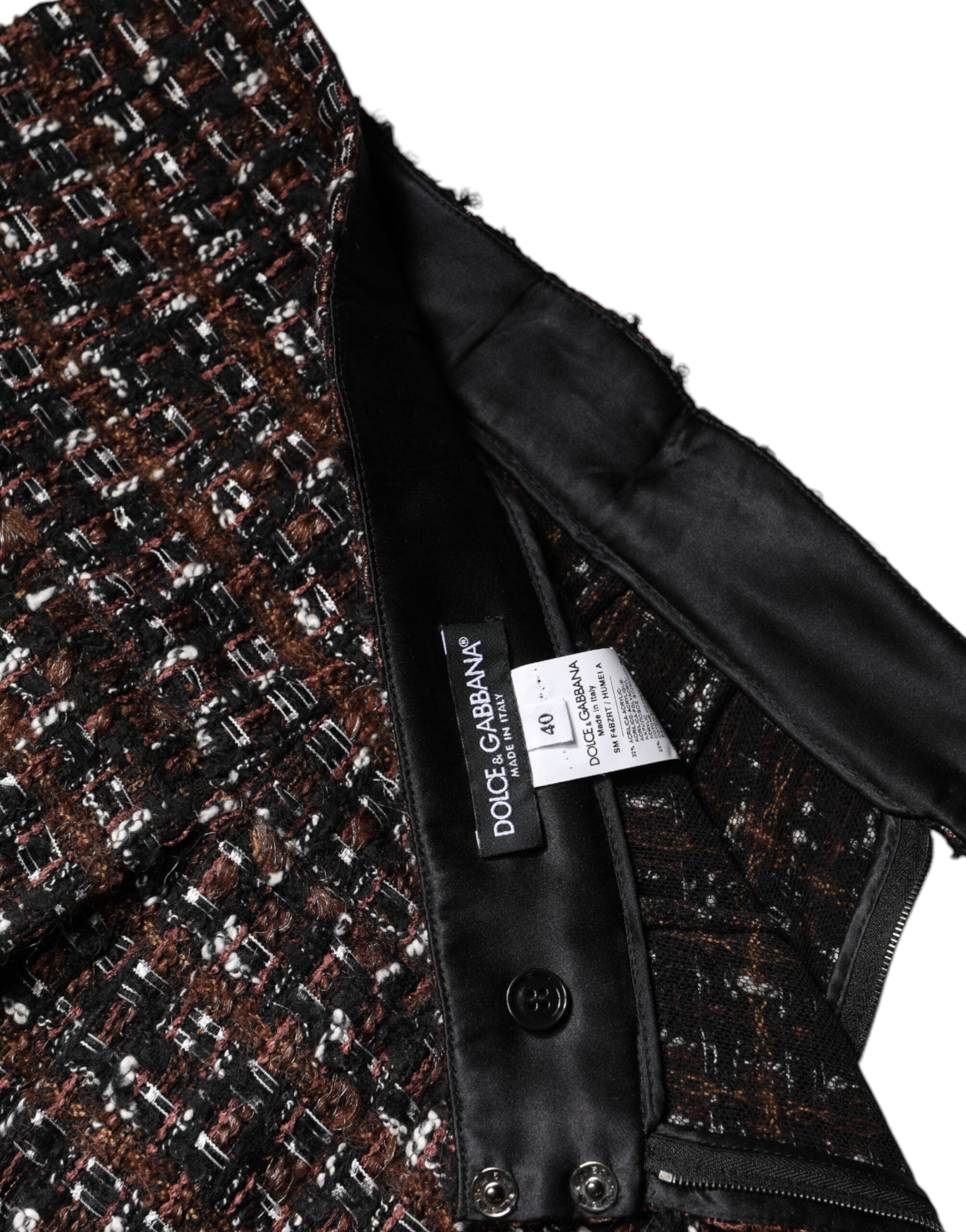 Fustă mini Dolce &amp; Gabbana din tweed tartan multicolor cu talie înaltă