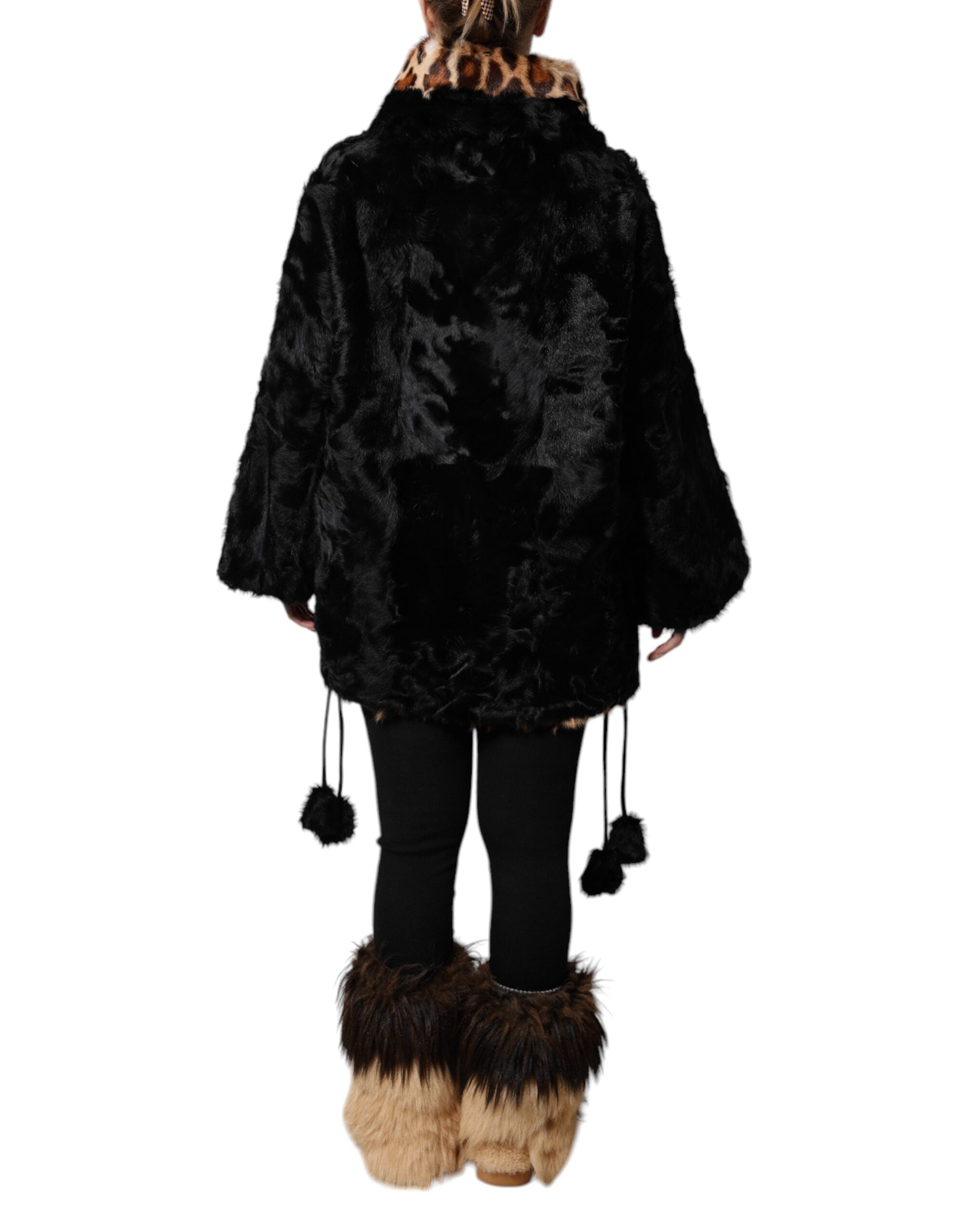 Dolce &amp; Gabbana Schwarze kurze Damenmanteljacke aus Lammfell