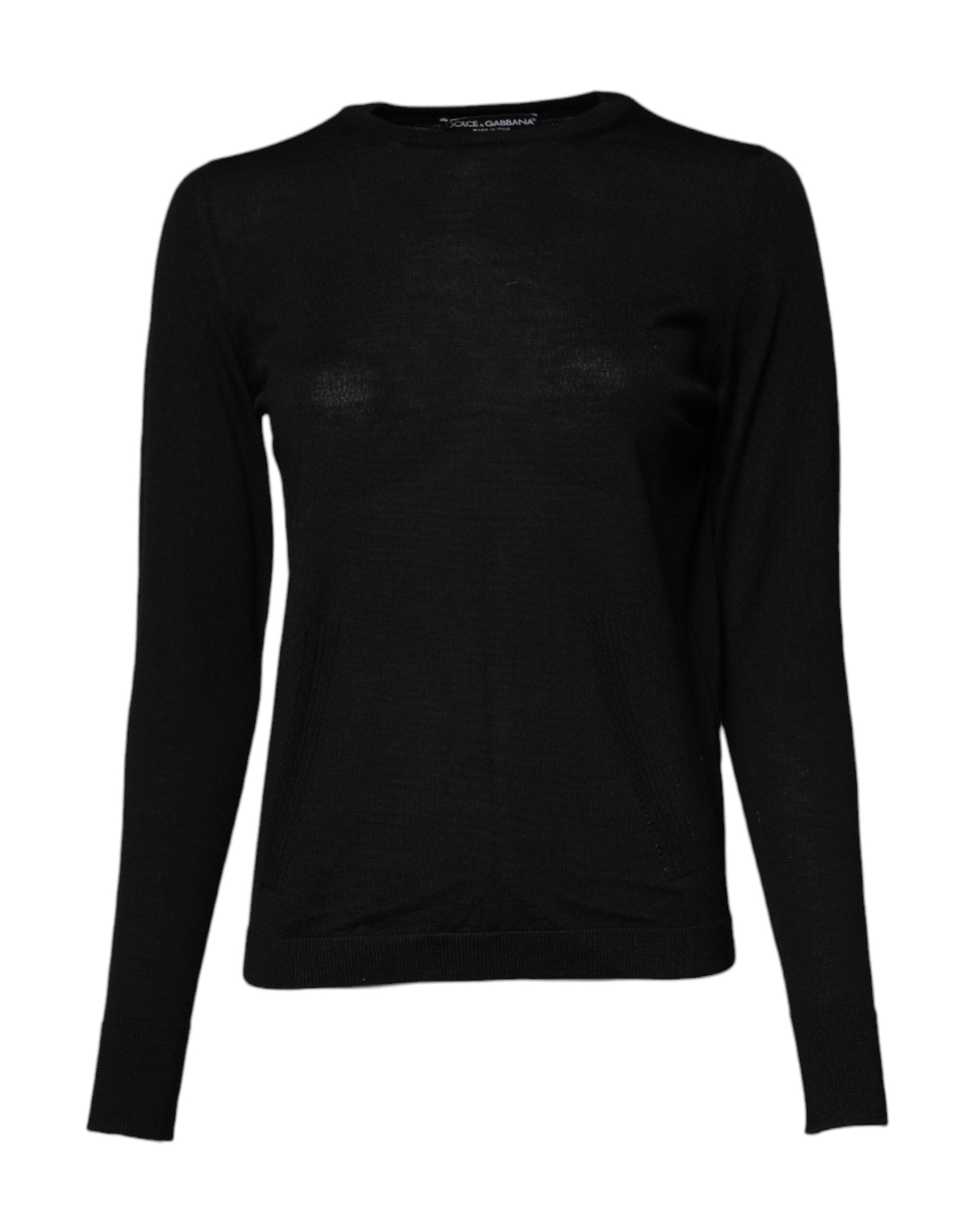 Dolce &amp; Gabbana – Schwarzer Pullover aus Wollstrick mit Rundhalsausschnitt