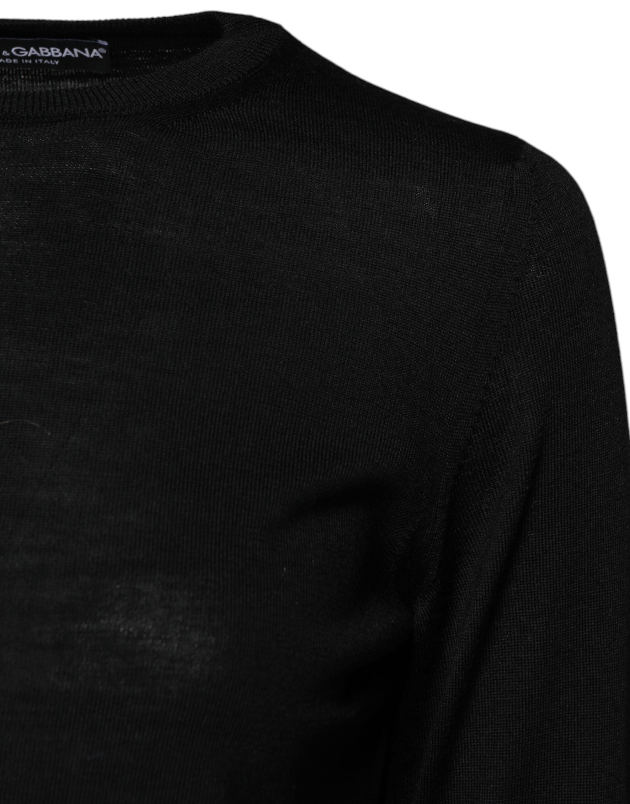 Dolce &amp; Gabbana – Schwarzer Pullover aus Wollstrick mit Rundhalsausschnitt