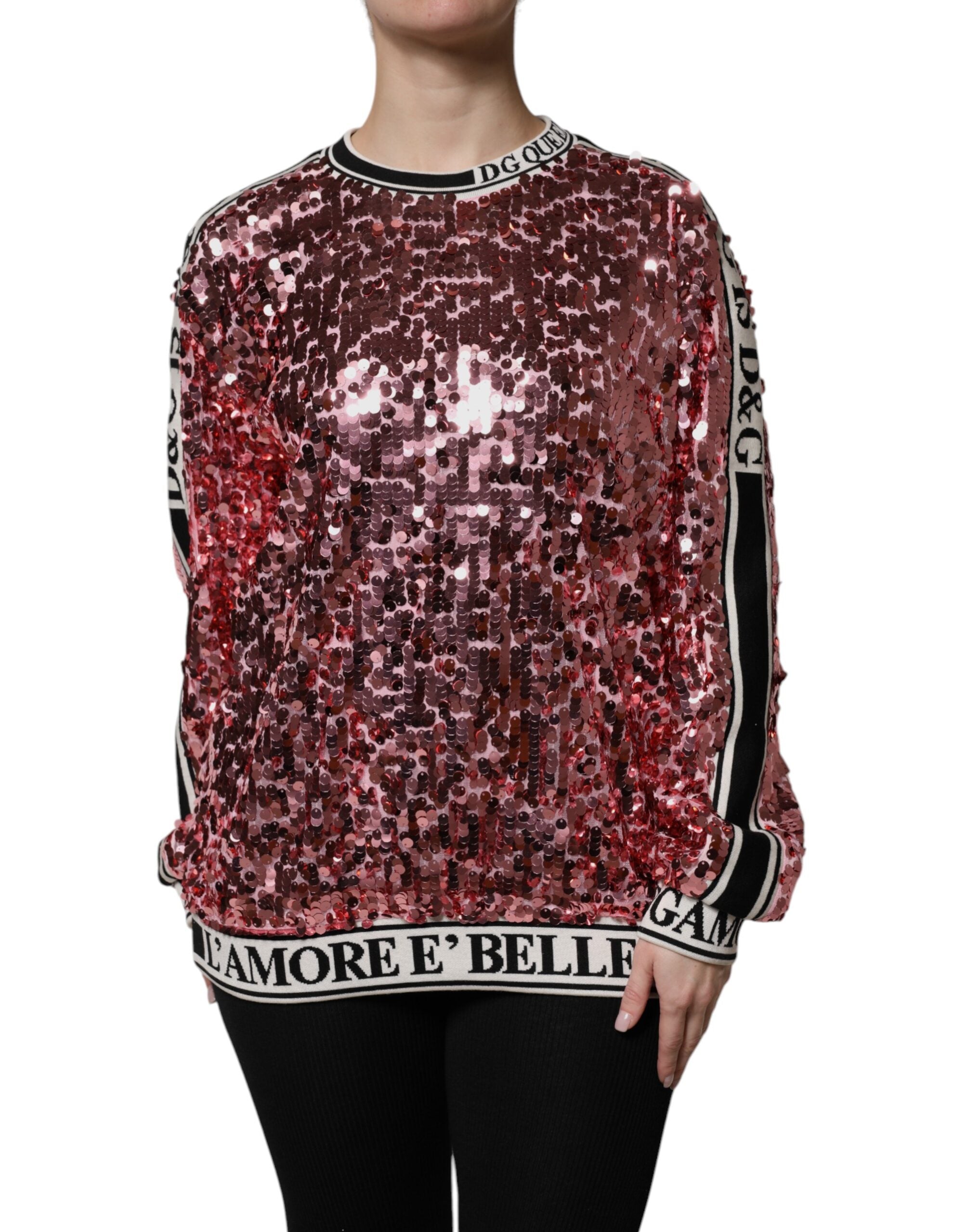 Dolce &amp; Gabbana – Pullover mit Pailletten „DG Queen“ in Rosa